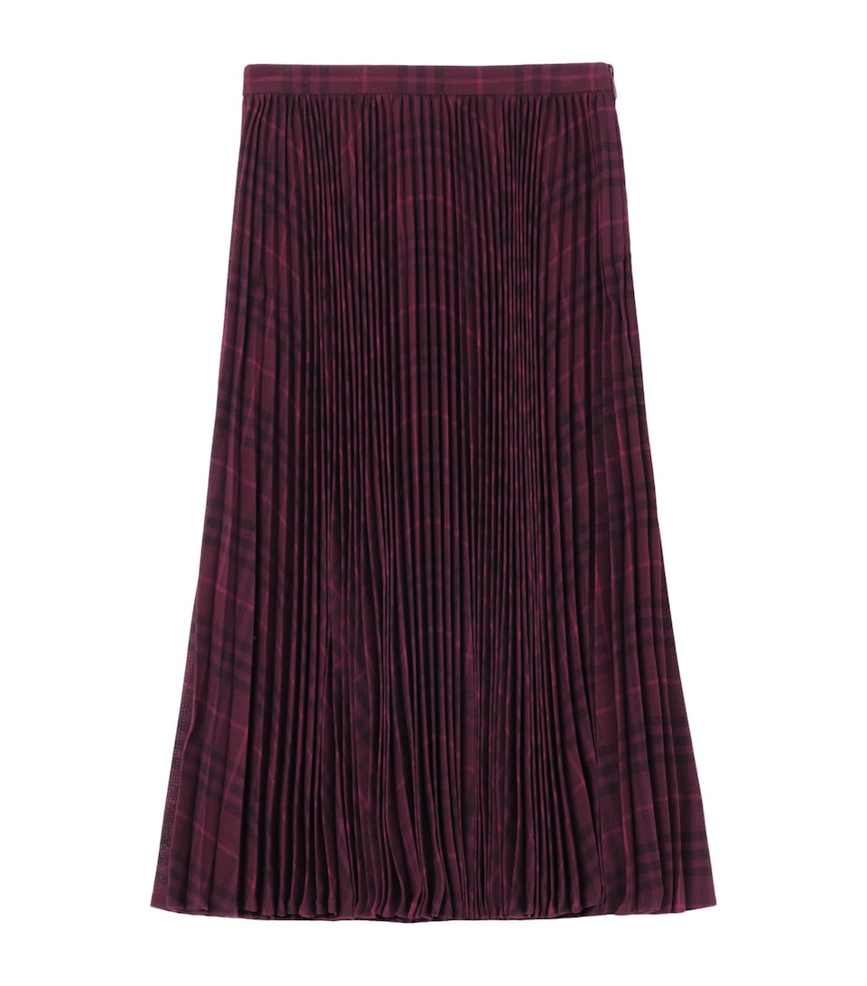 Burberry Womens Wool Check Pleated Midi Skirt Acer Purple Ip Check