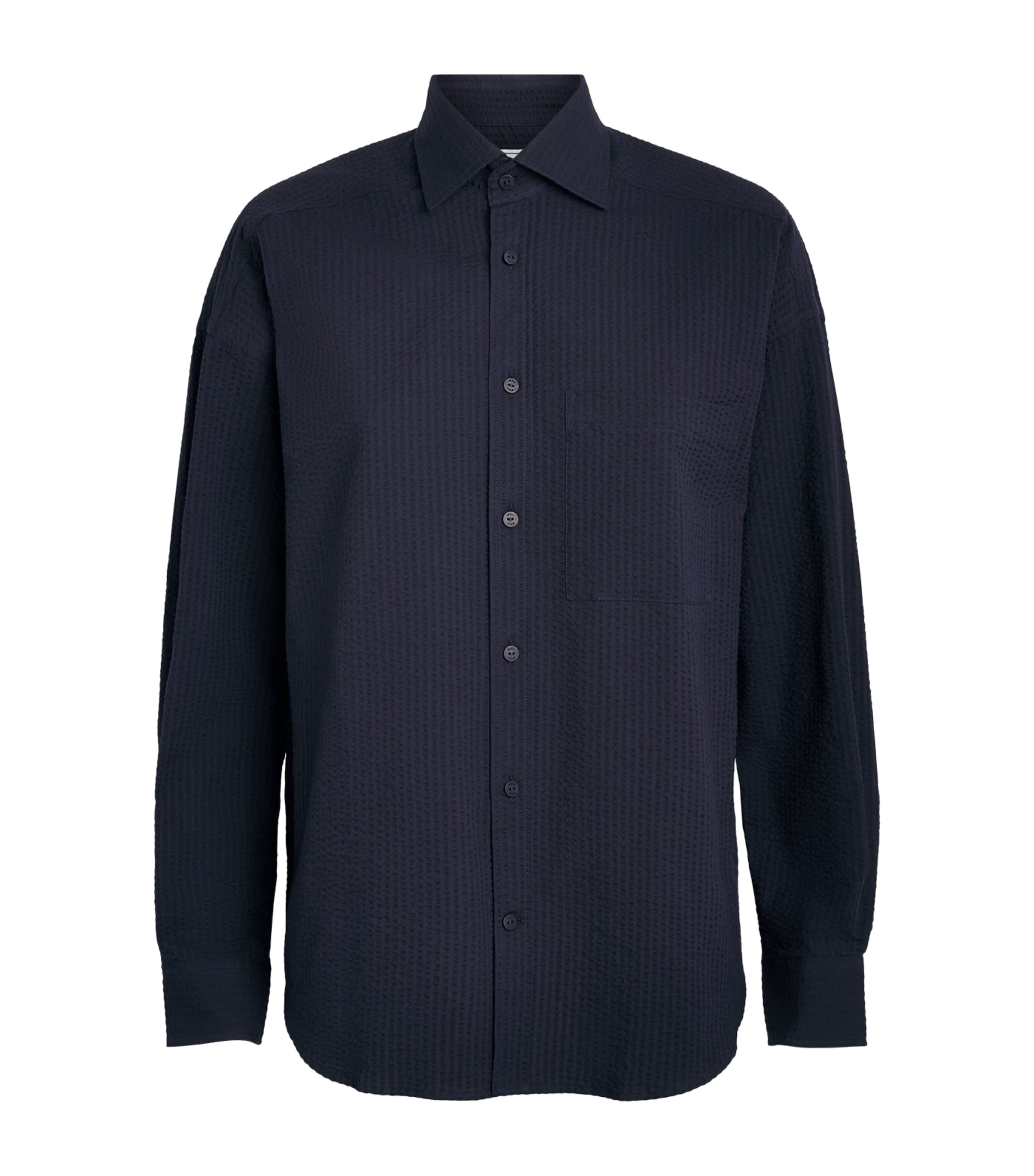 With Nothing Underneath Womens Seersucker The Weekend Shirt Navy Blue