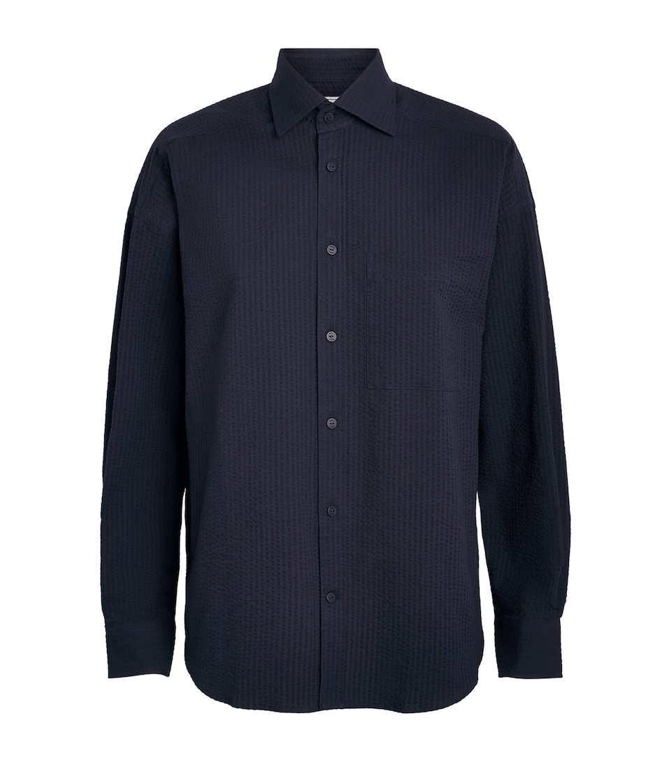 With Nothing Underneath Womens Seersucker The Weekend Shirt Navy Blue