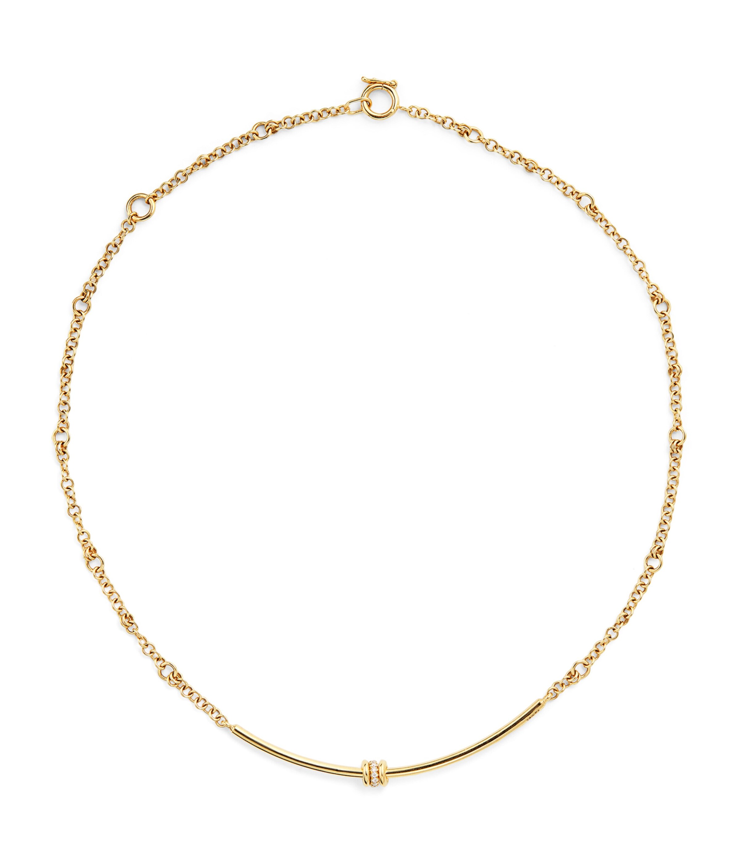 Yellow Gold and Diamond Arc Gravity Chain Necklace