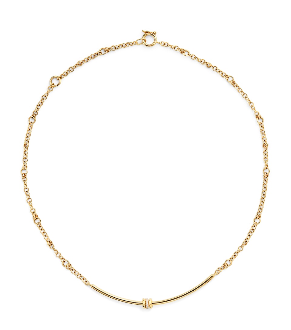 Yellow Gold and Diamond Arc Gravity Chain Necklace