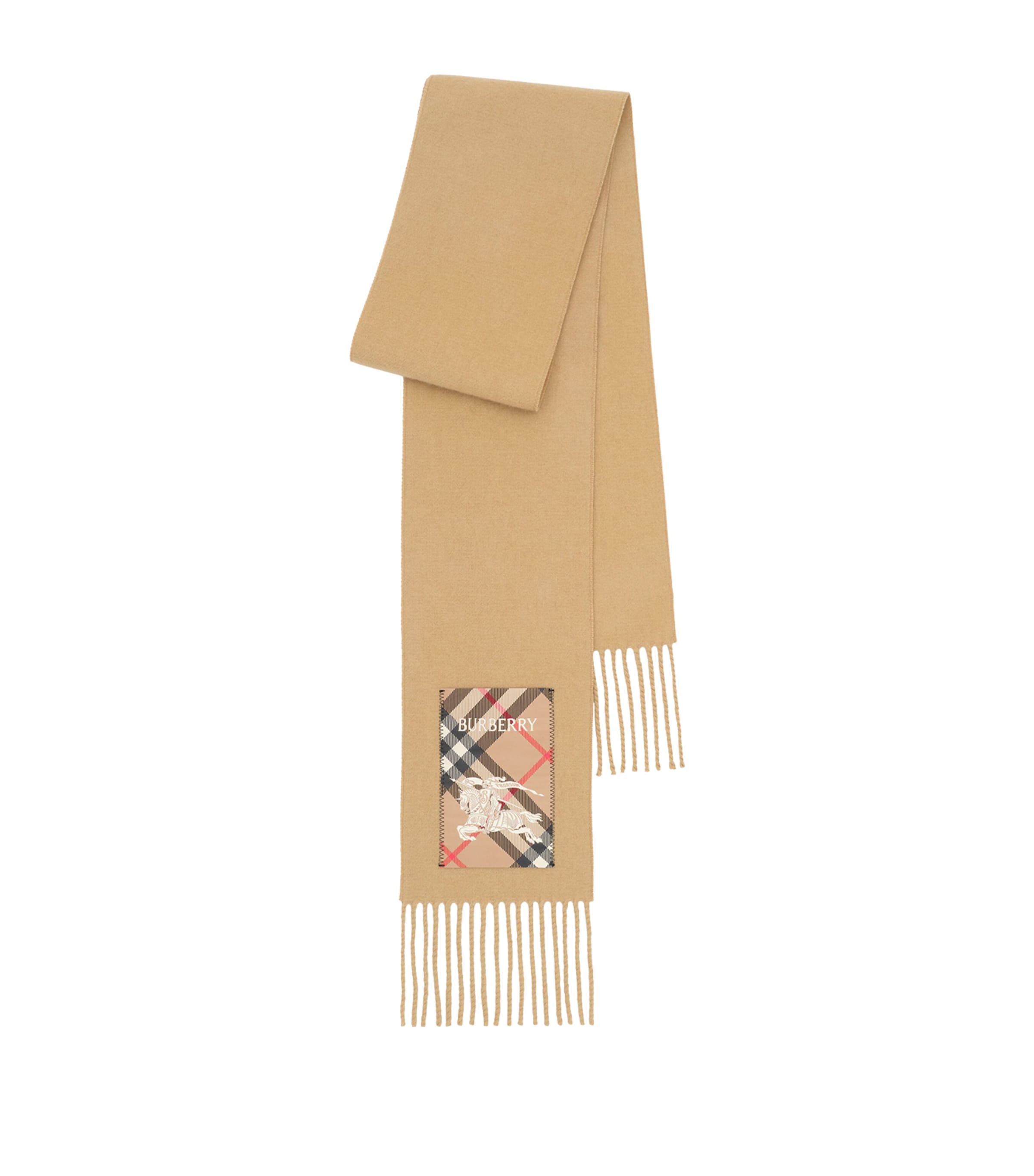 Burberry Cashmere Check-Label Narrow Scarf Archive Beige