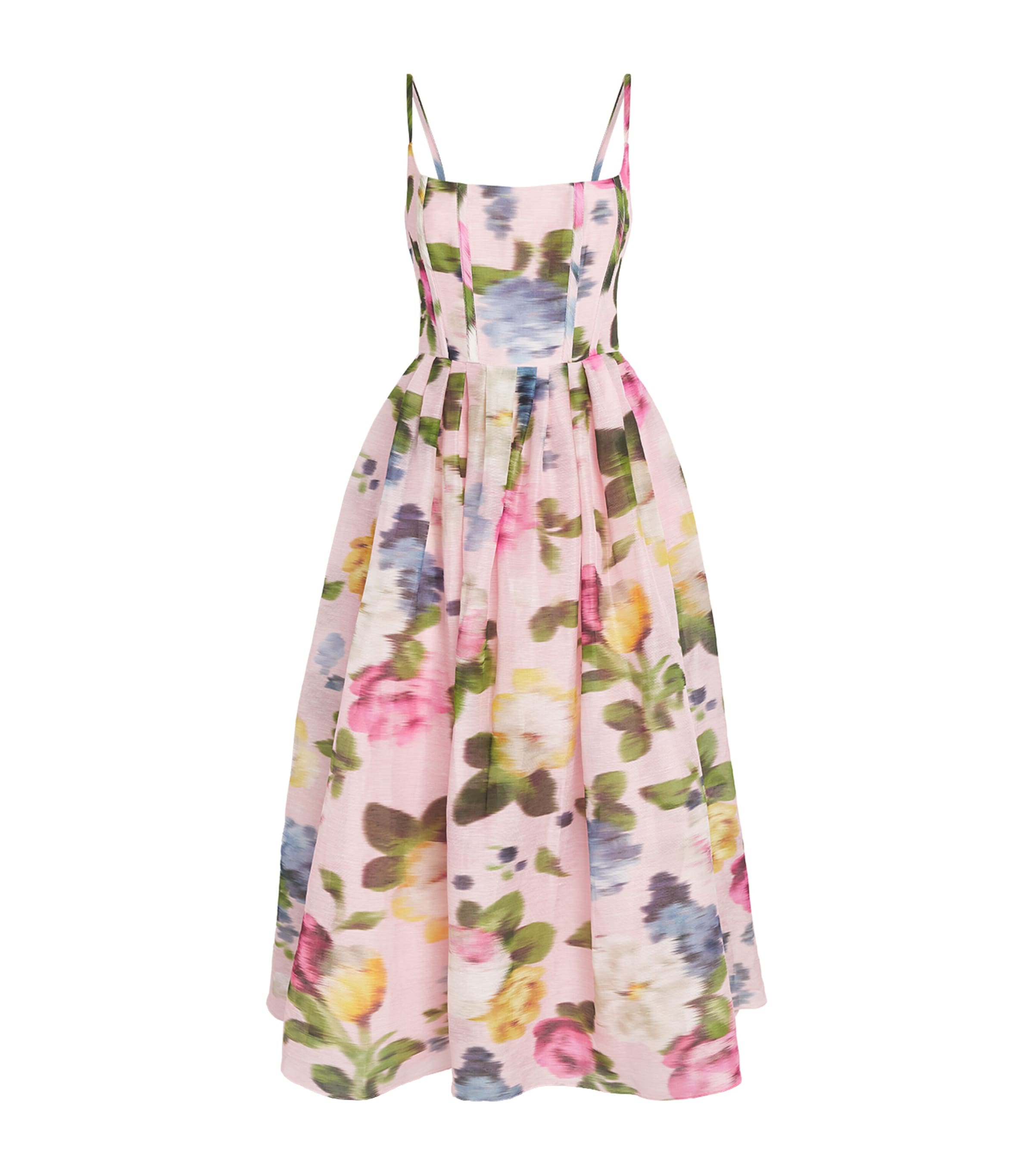 Carolina Herrera Womens Linen-Silk Floral Midi Dress Rosewater Multi