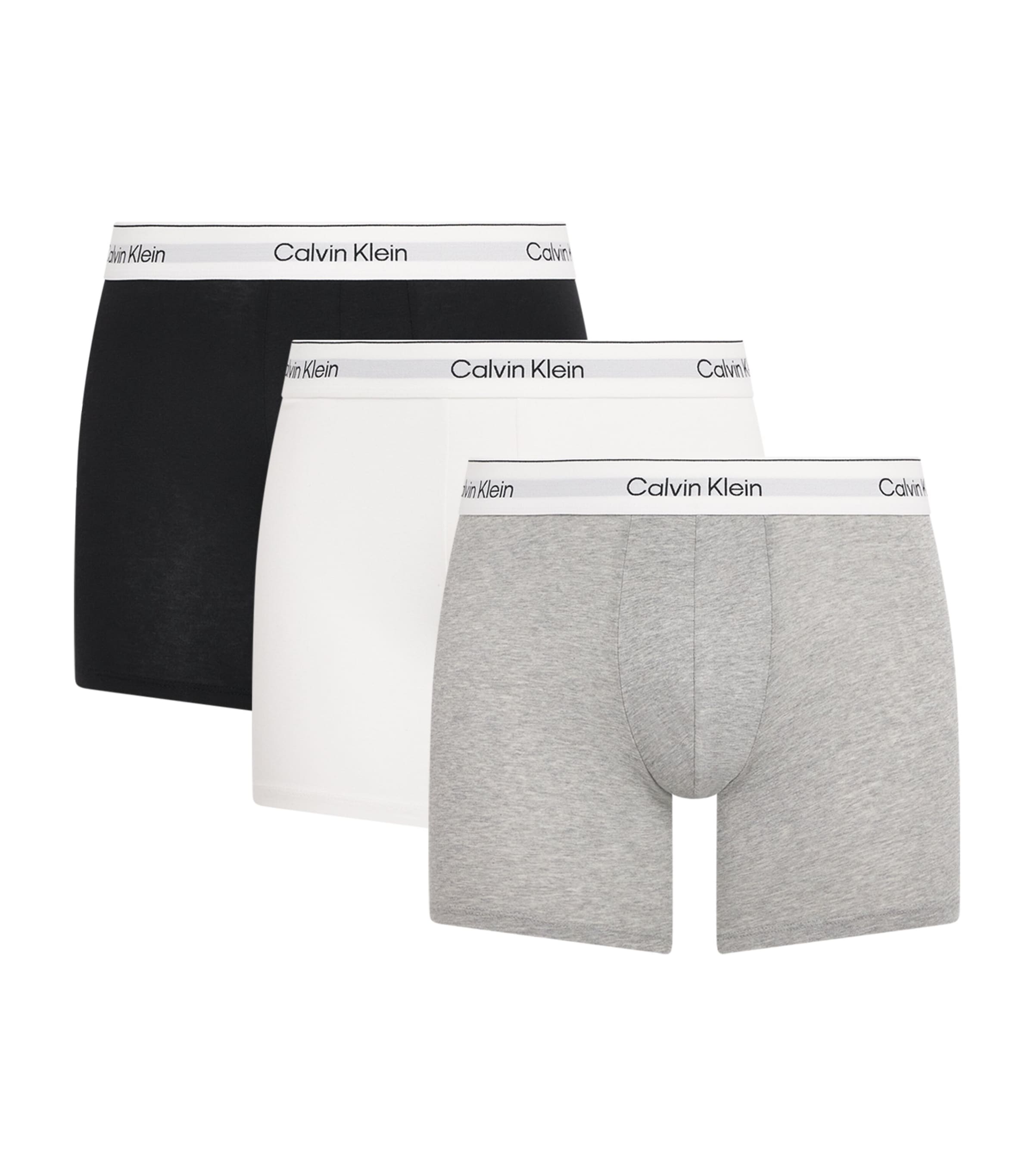 Calvin Klein Mens Stretch-Cotton Icon Boxer Briefs (Pack of 3) Grey Heather/wh