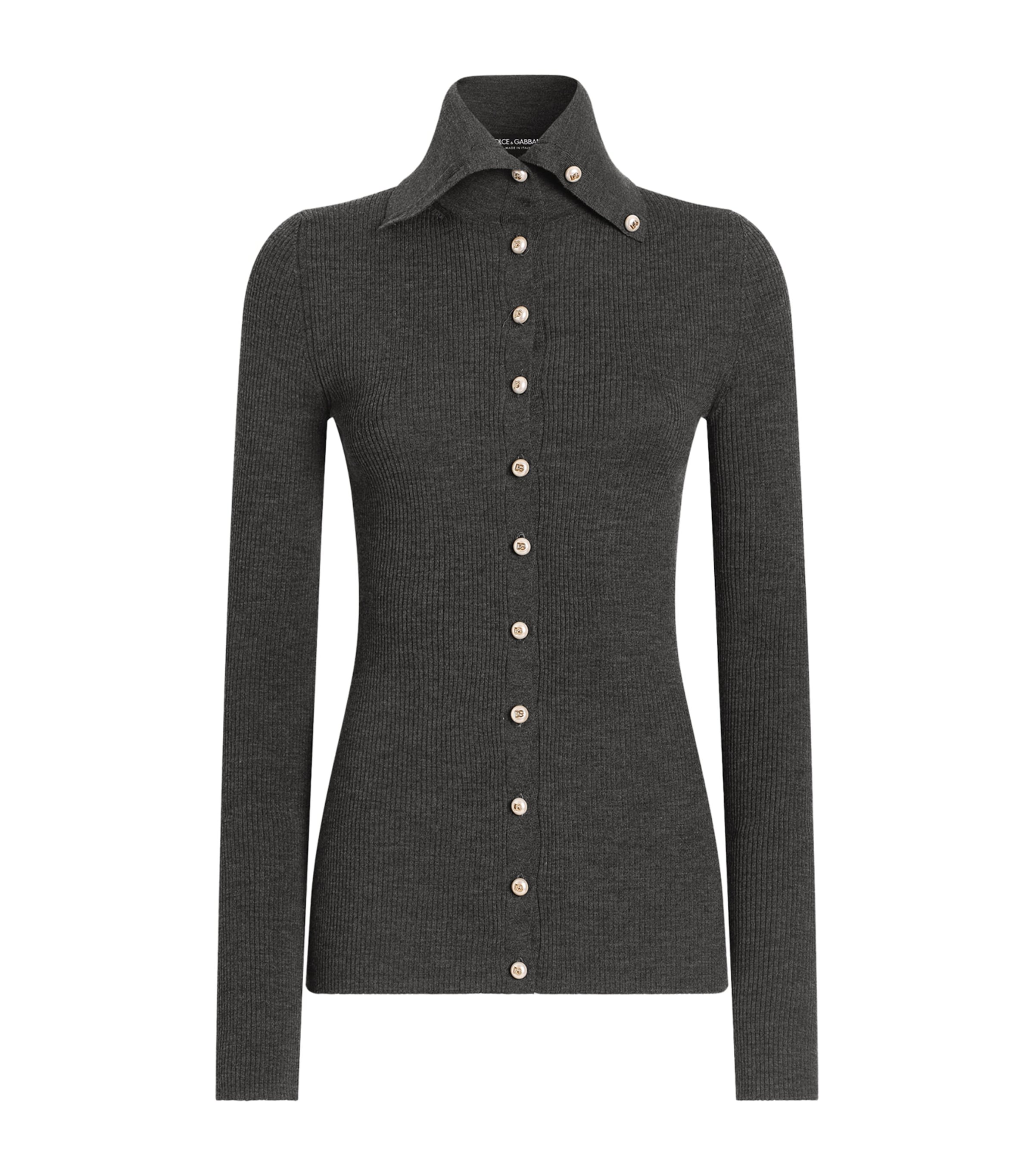 Dolce&Gabbana Womens Ribbed Cardigan Iron Grey