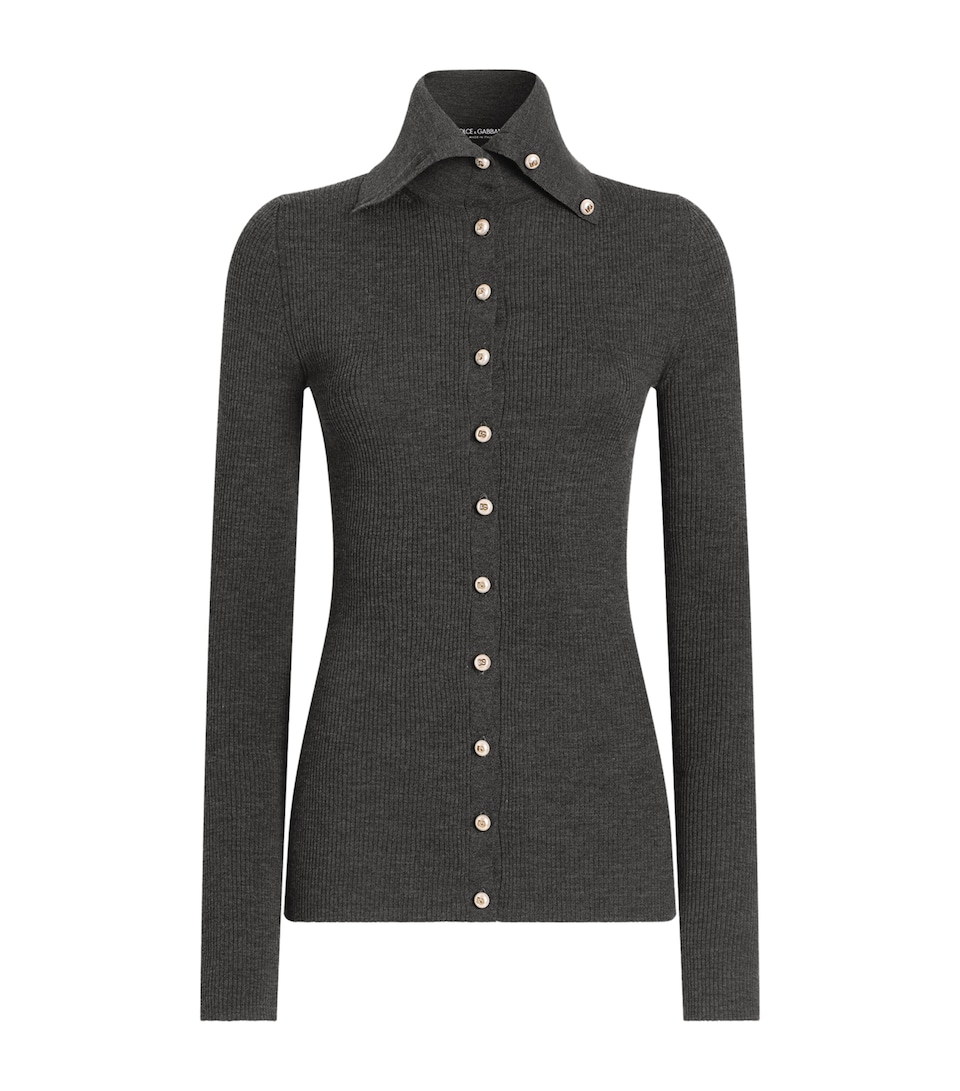 Dolce&Gabbana Womens Ribbed Cardigan Iron Grey