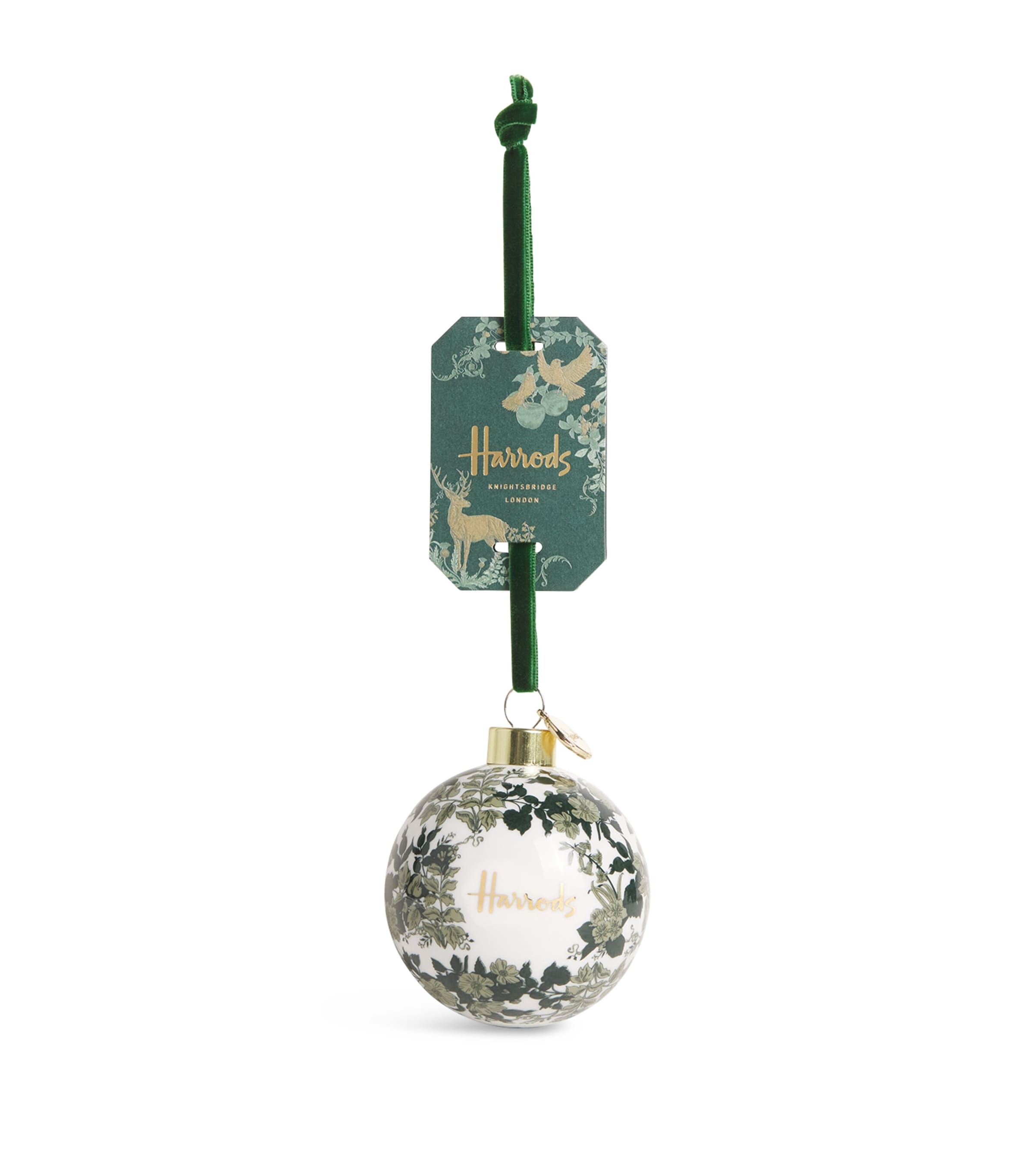 Harrods Ceramic Green Toile Print Bauble