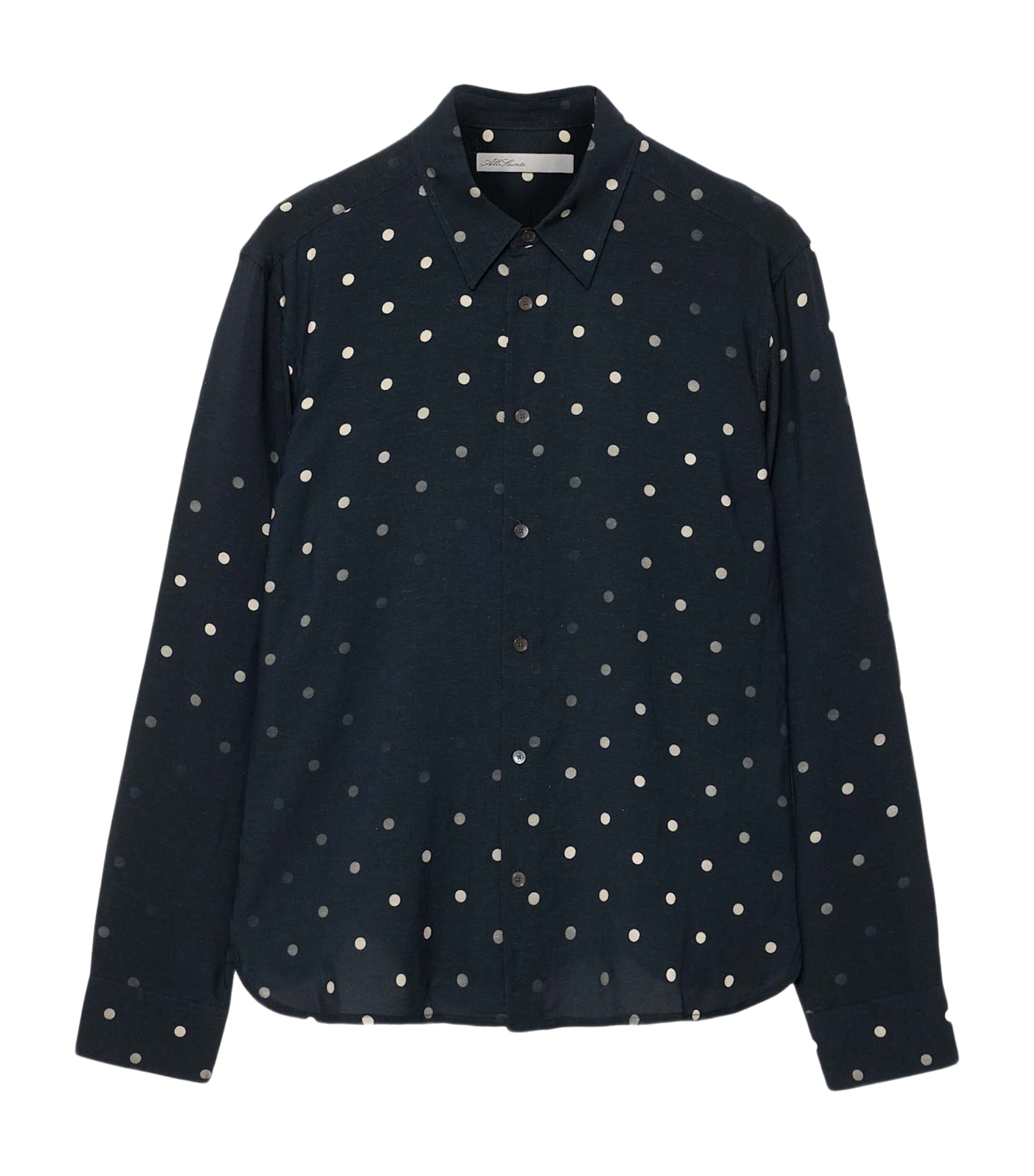 AllSaints Mens Polka Dot Fade Long-Sleeve Shirt Navy Blue