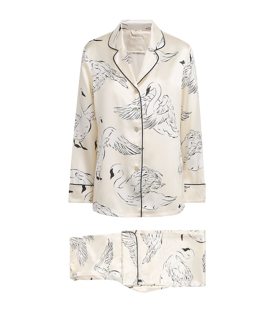 Olivia von Halle Womens Silk Lila Blanca Swan Pyjamas Blanca