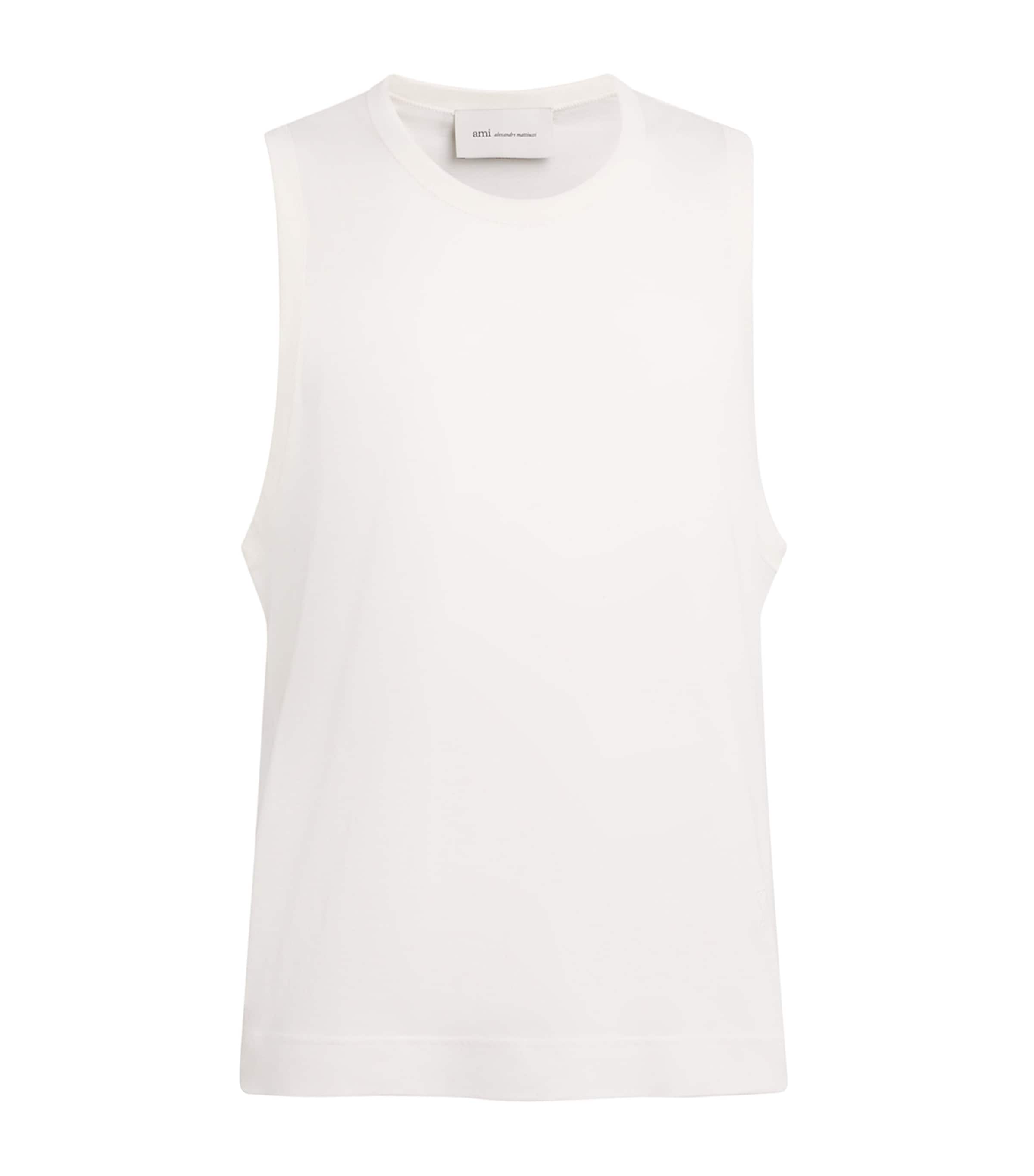 AMI Paris Mens Cotton Ami de Coeur Tank Top Blanc Creme