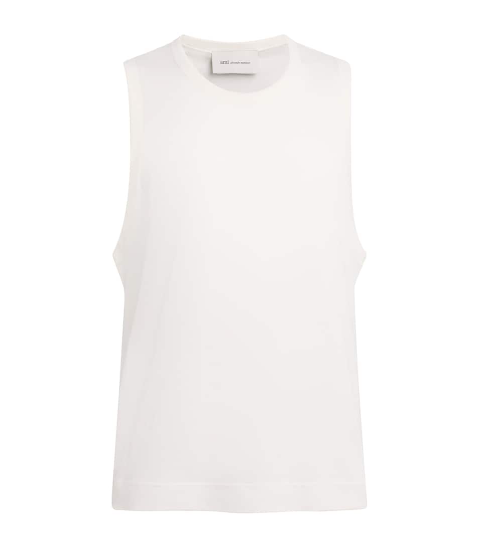 AMI Paris Mens Cotton Ami de Coeur Tank Top Blanc Creme