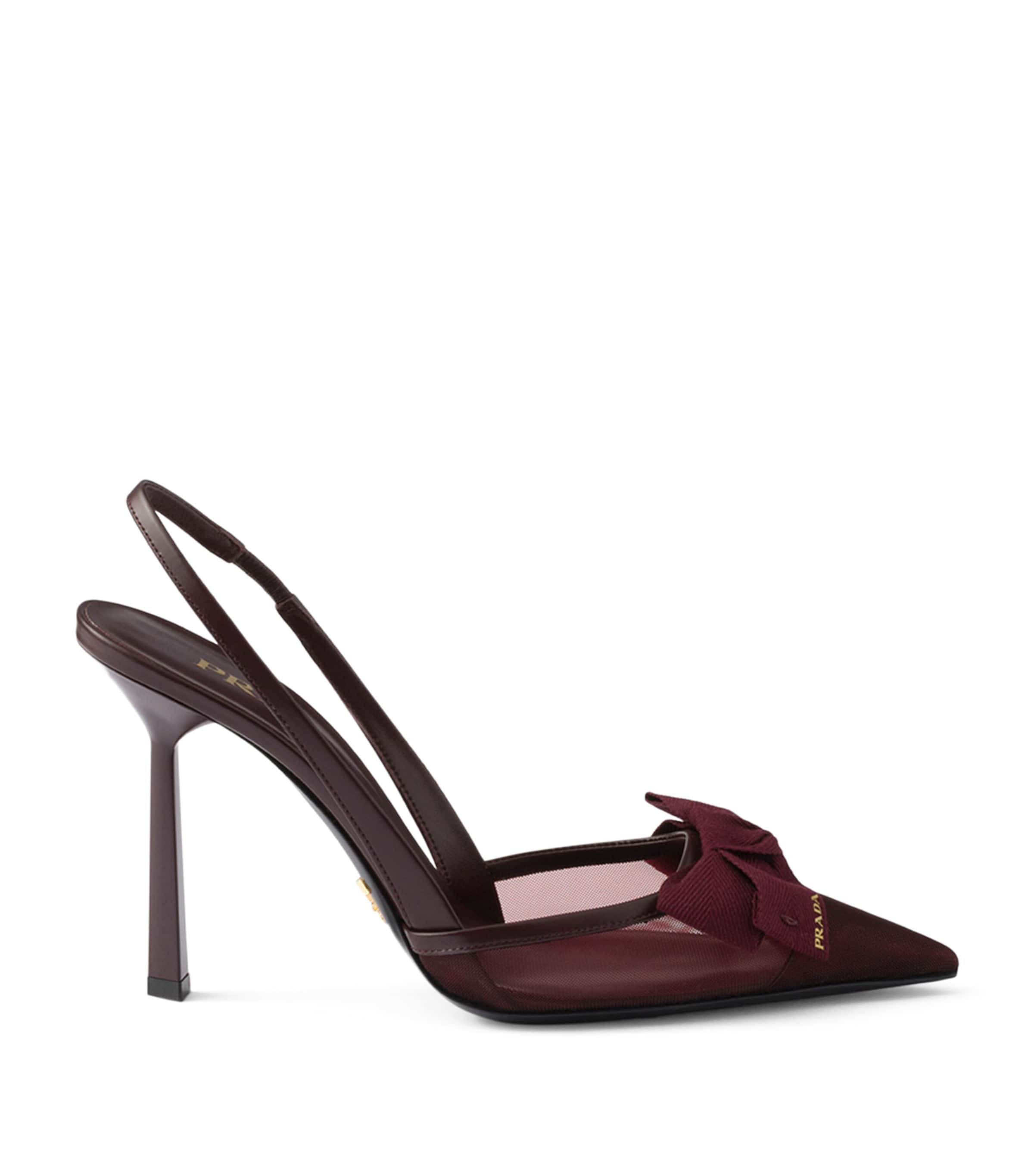 Prada Mesh Bow Slingback Pumps 100 Burgundy