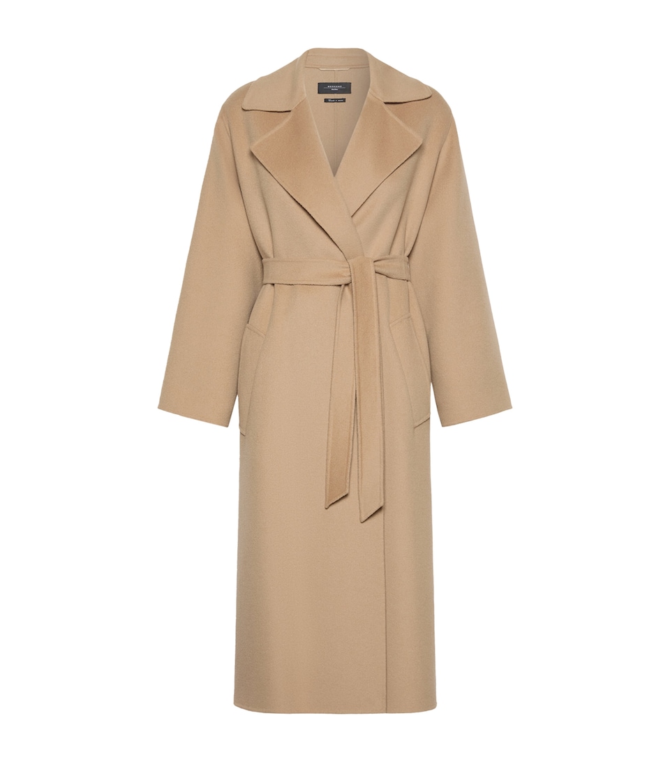 Weekend Max Mara Womens Wool-Blend Belted Coat Camel