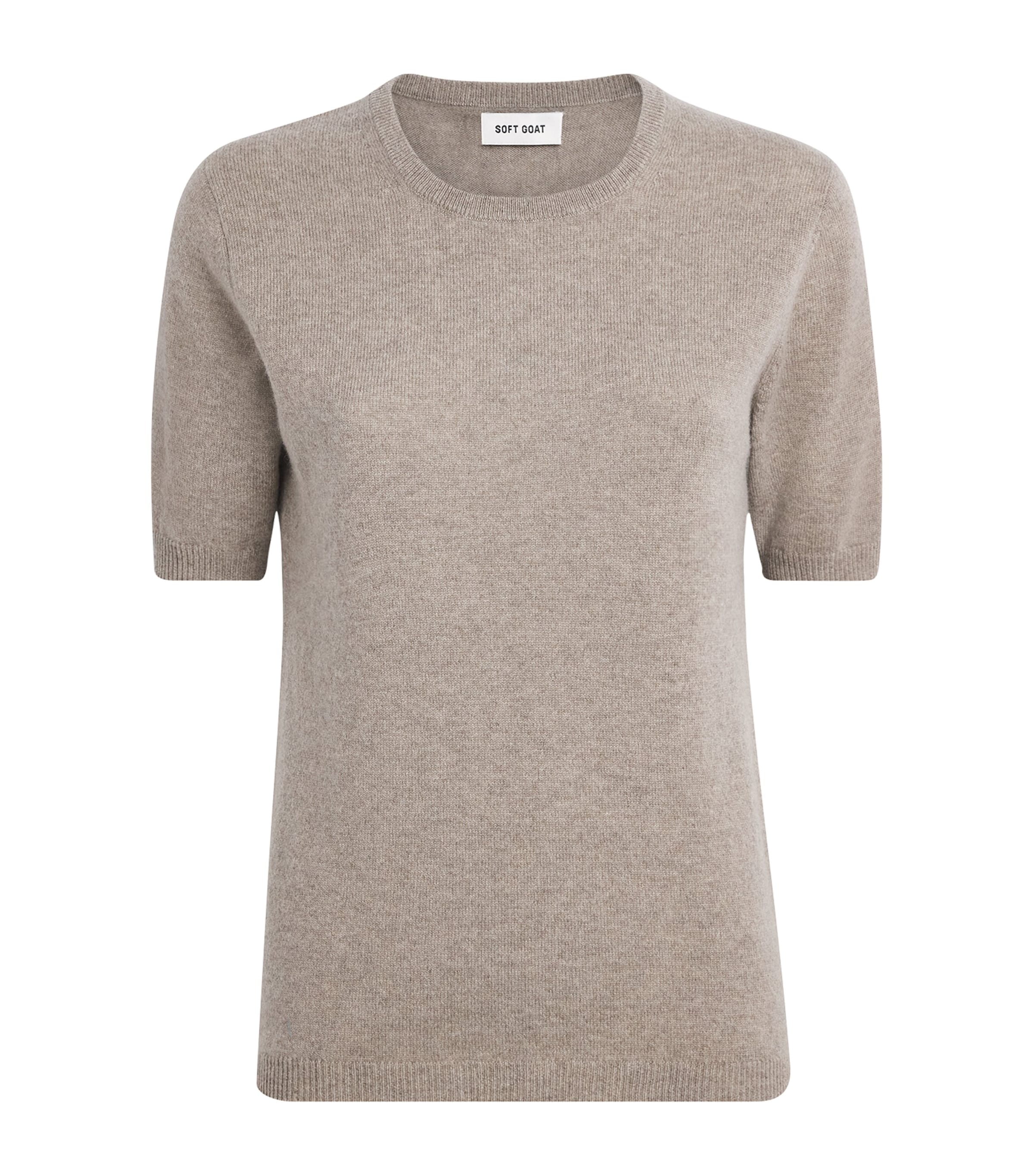 Soft Goat Womens Cashmere Short-Sleeve Sweater Greige
