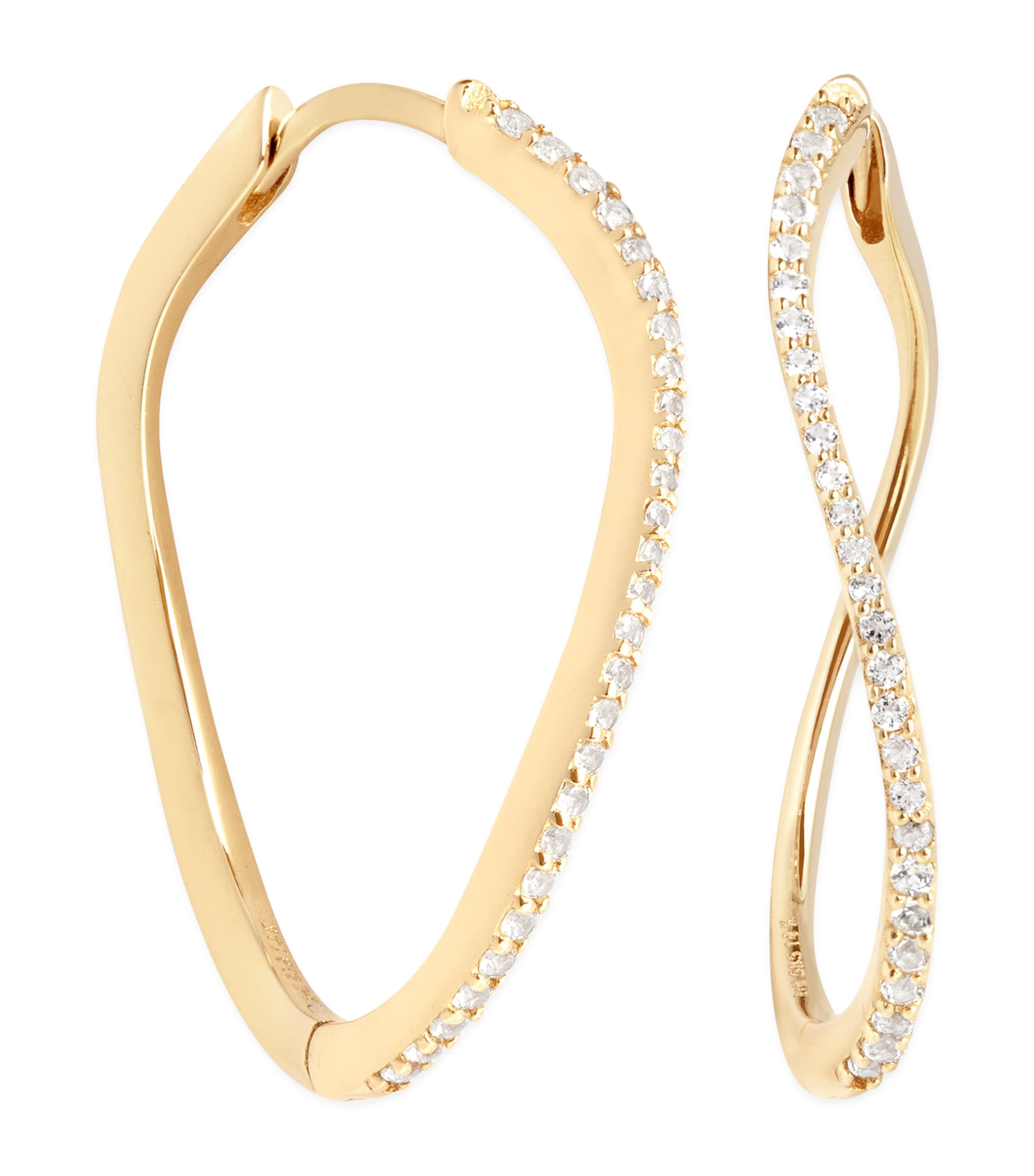 Yellow Gold and White Topaz Infinity Hoop Earrings