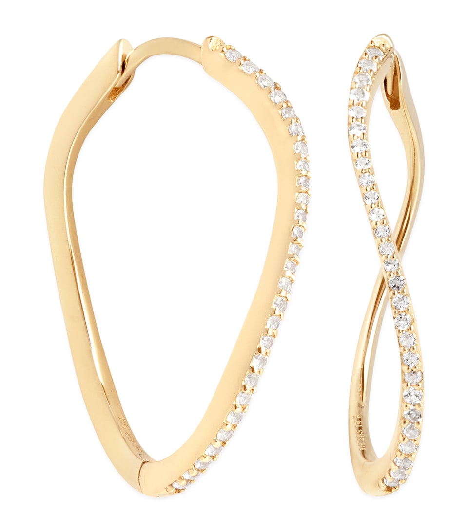 Yellow Gold and White Topaz Infinity Hoop Earrings