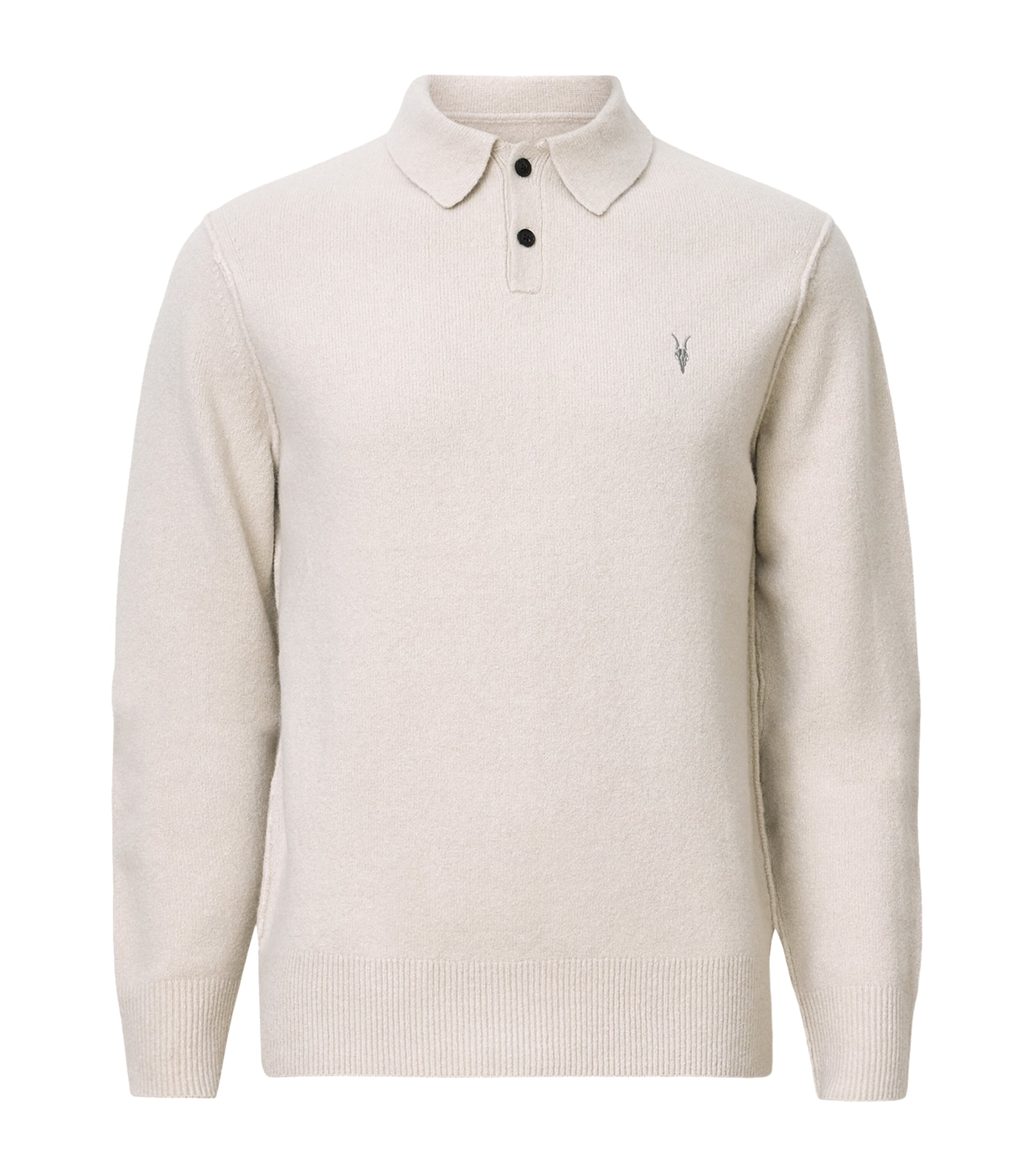 AllSaints Mens Ramskull Statten Polo Sweater Cloudy White