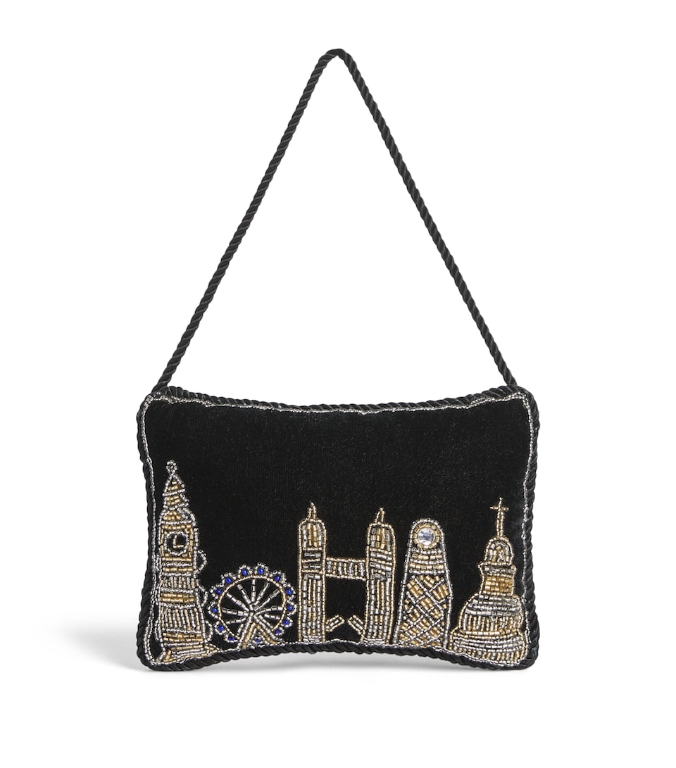 Harrods Embroidered London Skyline Cushion Black