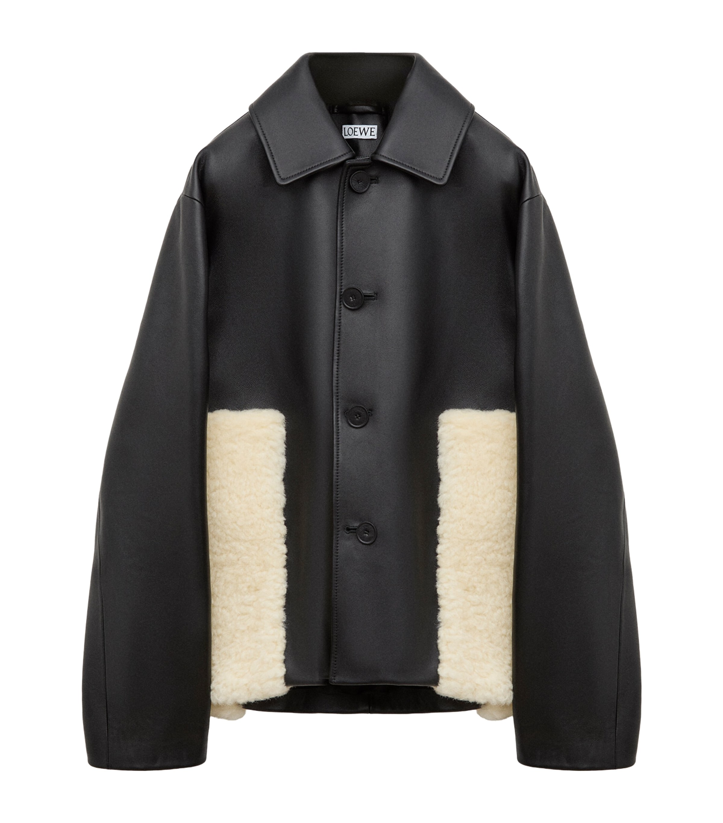 LOEWE Womens Nappa Lambskin Shearling-Trim Jacket Black