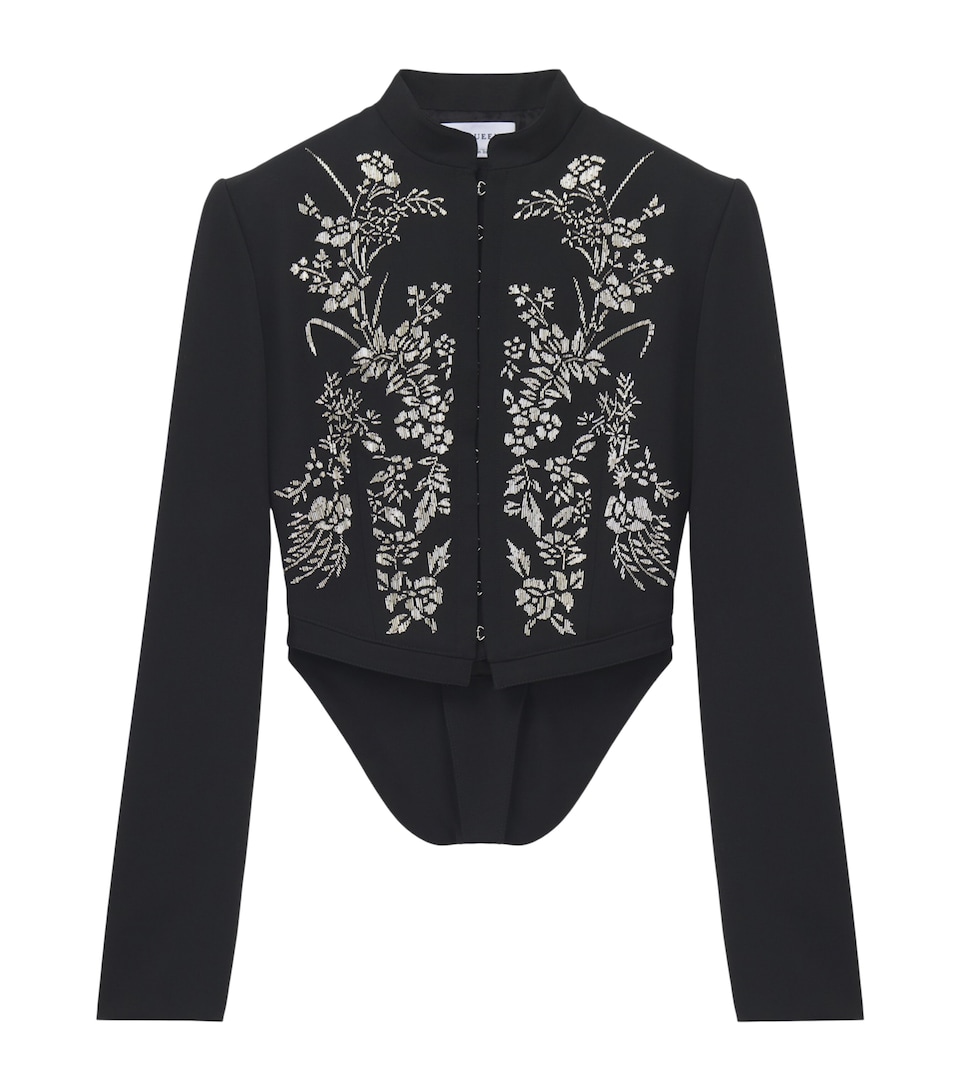 McQueen Womens Wool Embroidered Floral Cropped Jacket