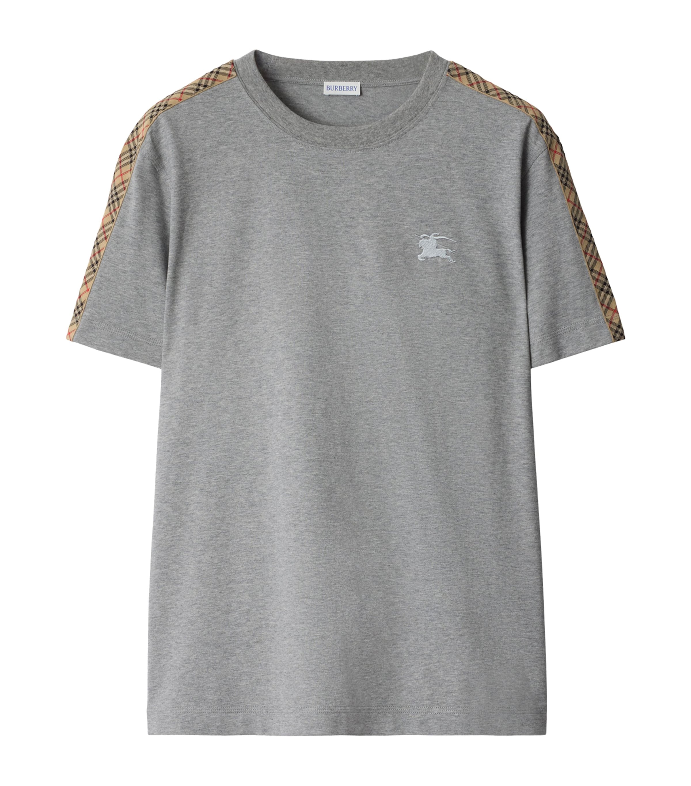 Cotton Check-Trim Slim T-Shirt