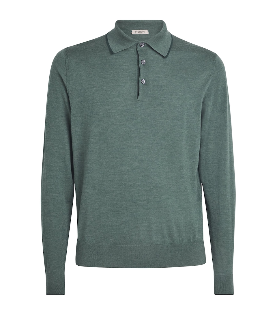 Fioroni Cashmere Mens Virgin Wool Long-Sleeve Polo Shirt