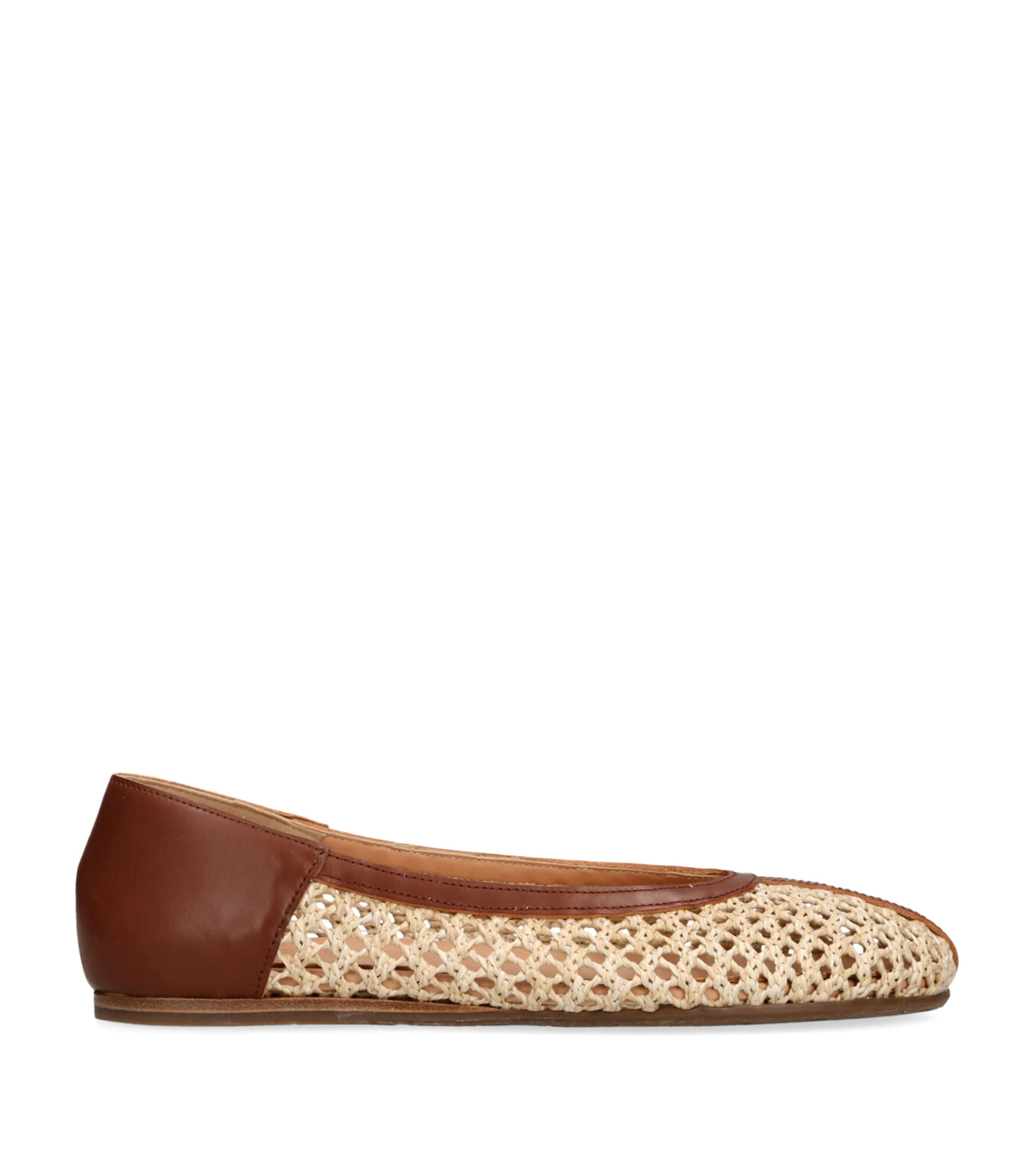 Ancient Greek Sandals Raffia Leather-Trim Aeropi Ballet Flats Beige