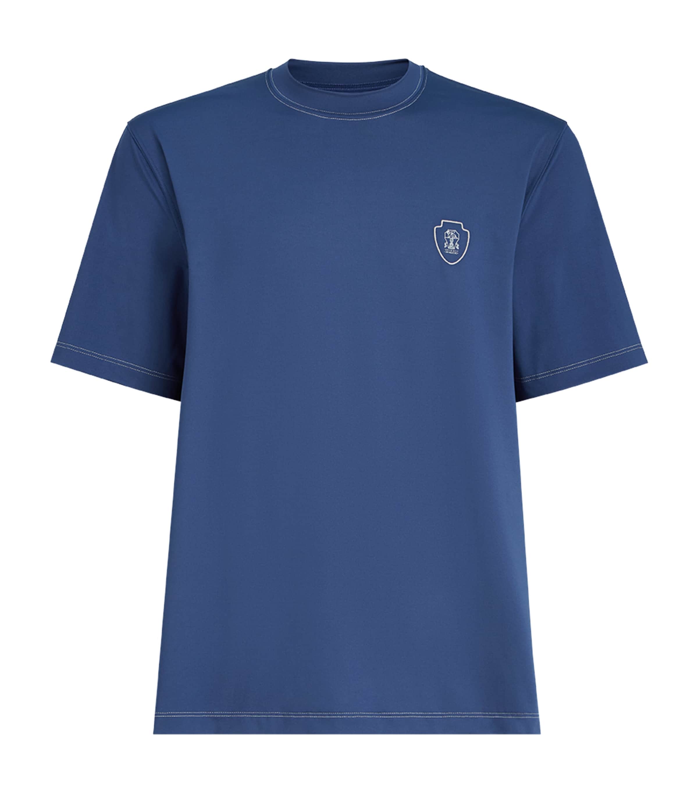 Brunello Cucinelli Mens Comfort Nylon Logo T-Shirt Blue