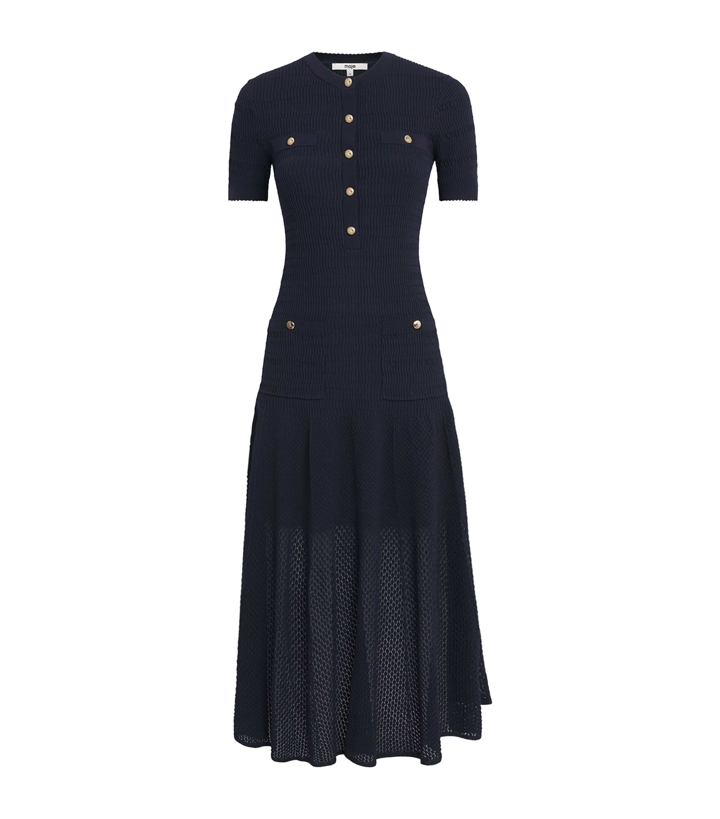 Maje Womens Knit Pointelle Maxi Dress Navy