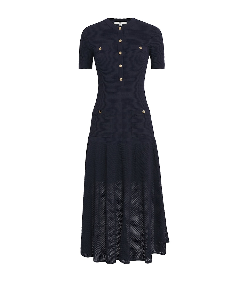 Maje Womens Knit Pointelle Maxi Dress Navy
