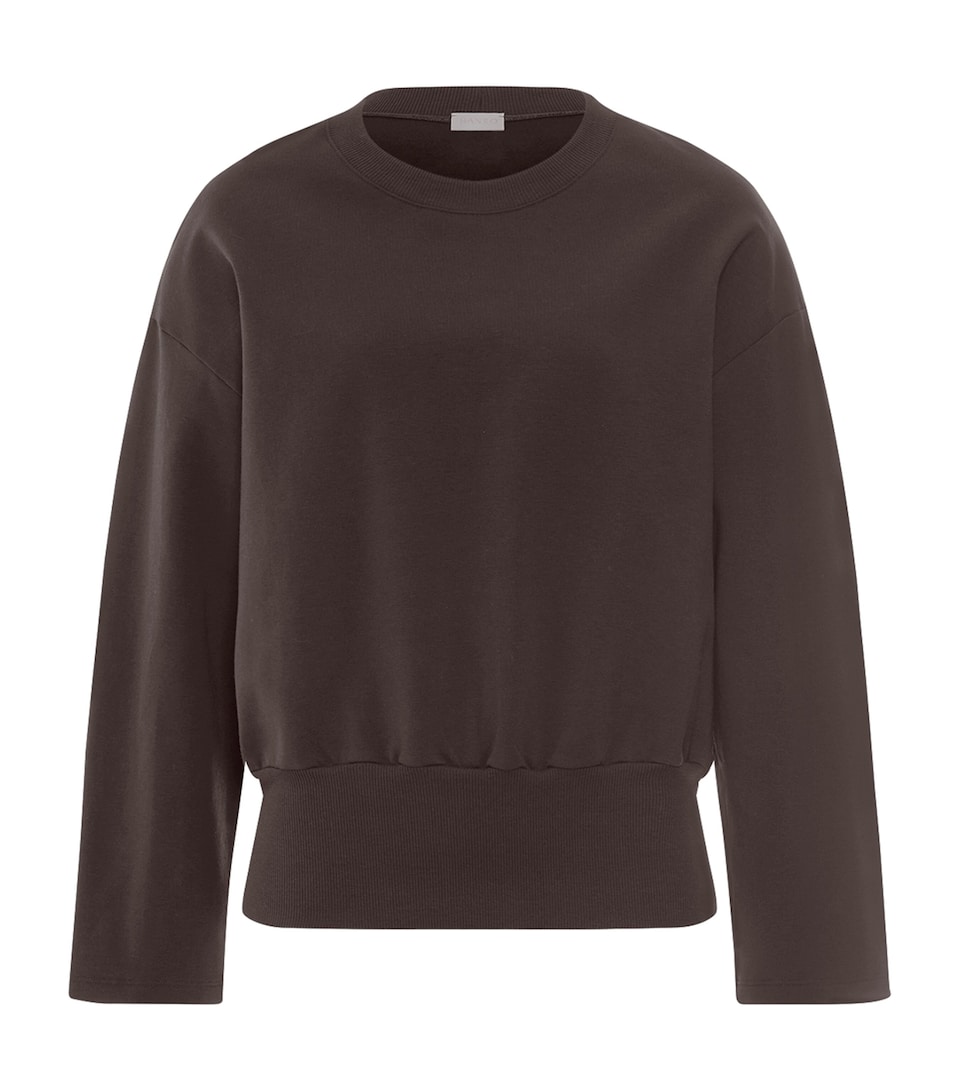 Hanro Womens Stretch-Cotton Natural Living Sweatshirt Dark Mocha