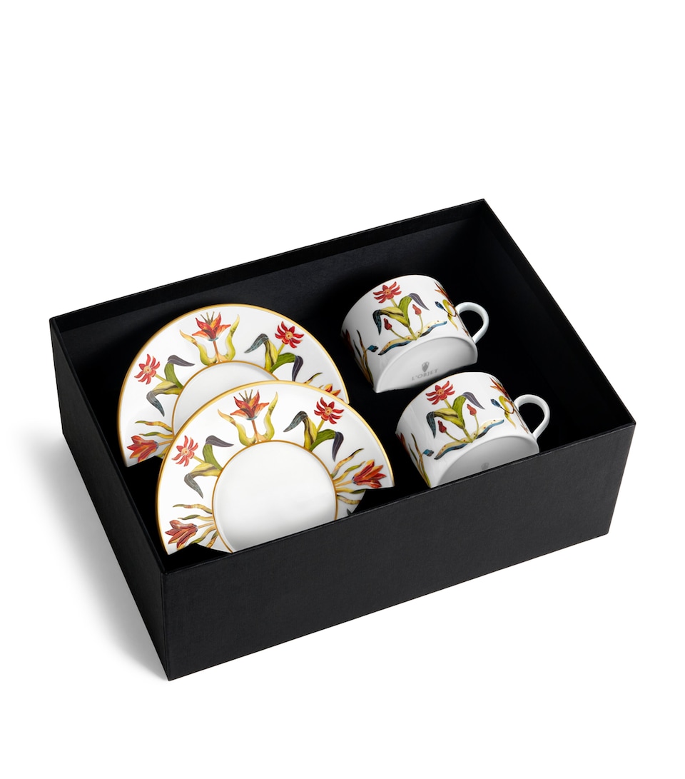 L'Objet Set of 2 Porcelain Grand Tour Teacups and Saucers