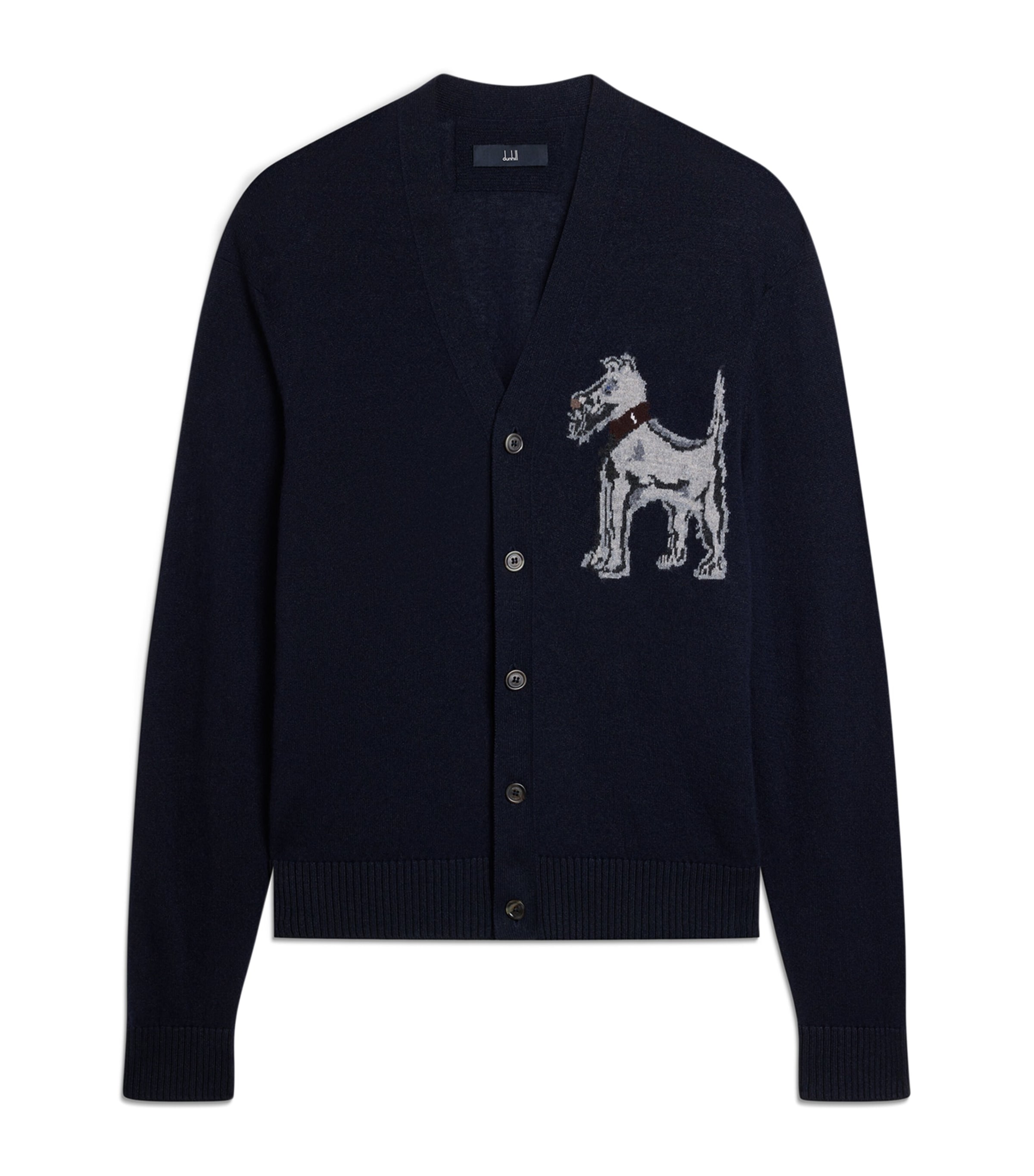 Dunhill Mens Cashmere-Linen V-Neck Cardigan Navy