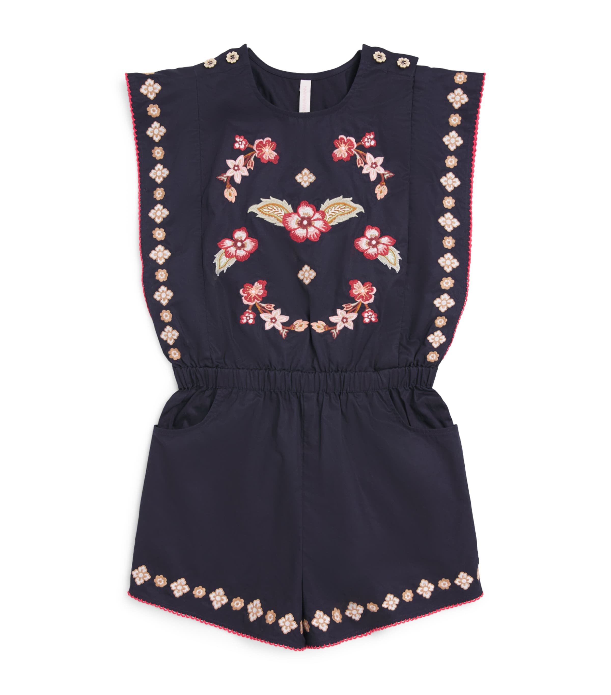 Zimmermann Kids Cotton Embroidered Aster Playsuit (2-12 Years) Dark Navy