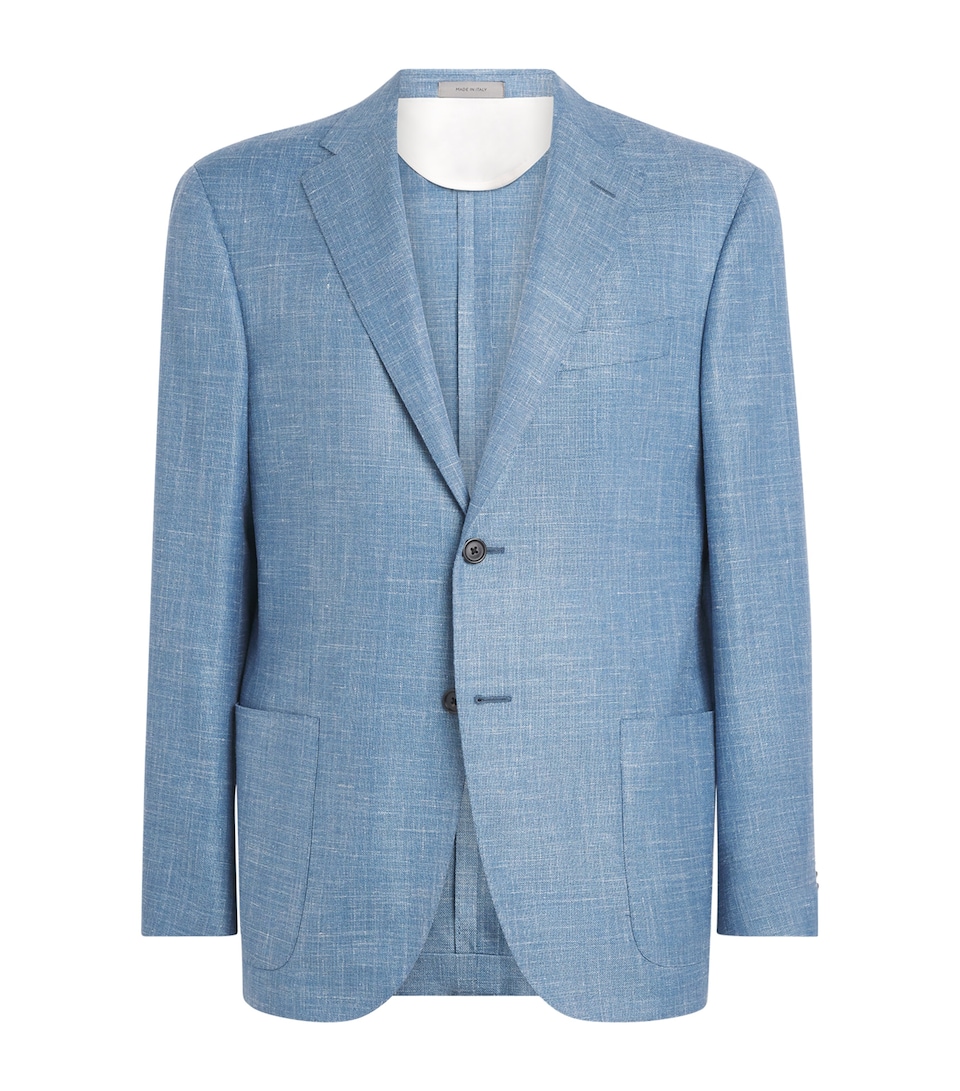 Corneliani Mens Wool-Silk-Linen-Blend Blazer Sky Blue