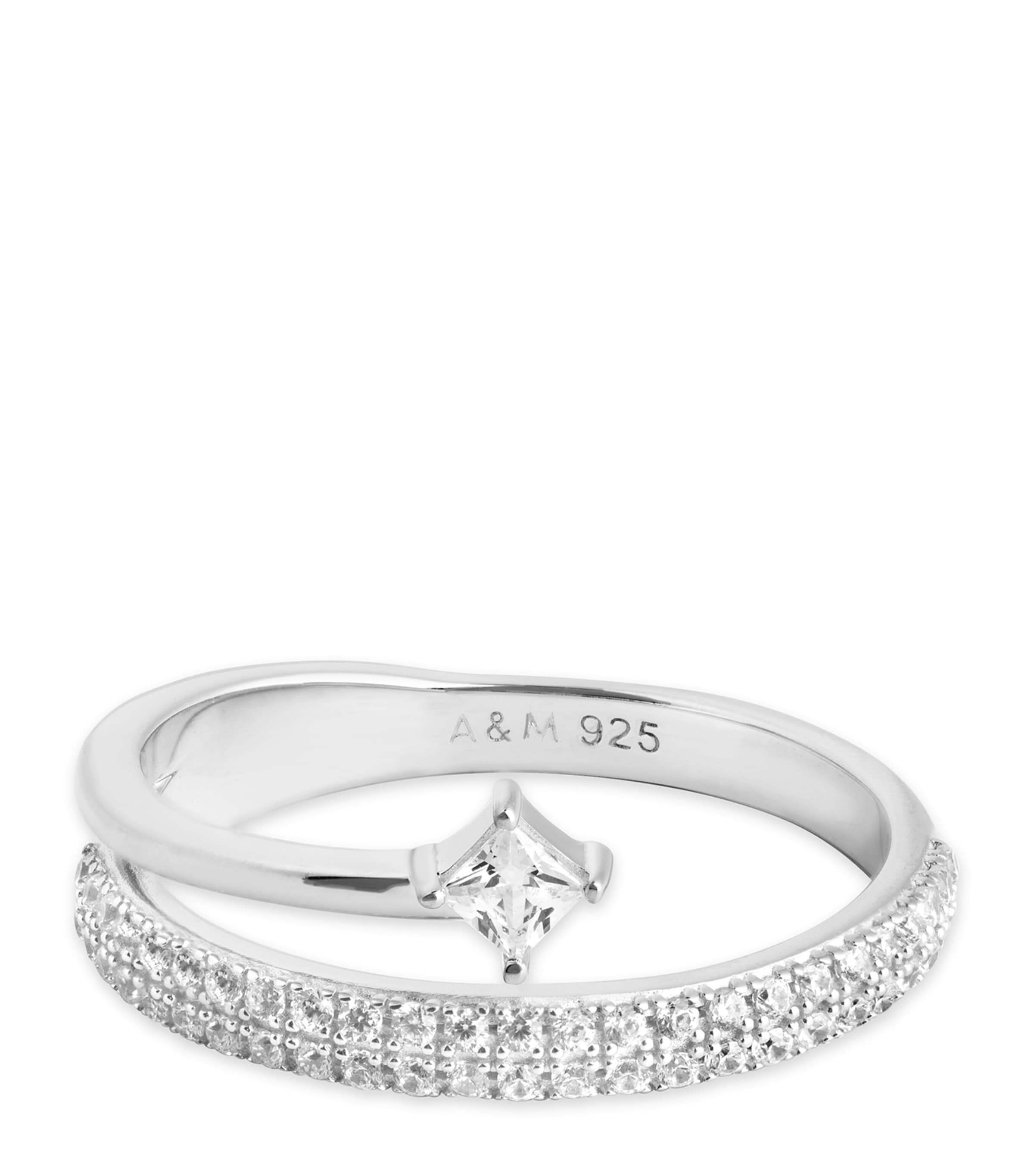 Rhodium-Plated Sterling Silver and Cubic Zirconia Crystal Illusion Ring