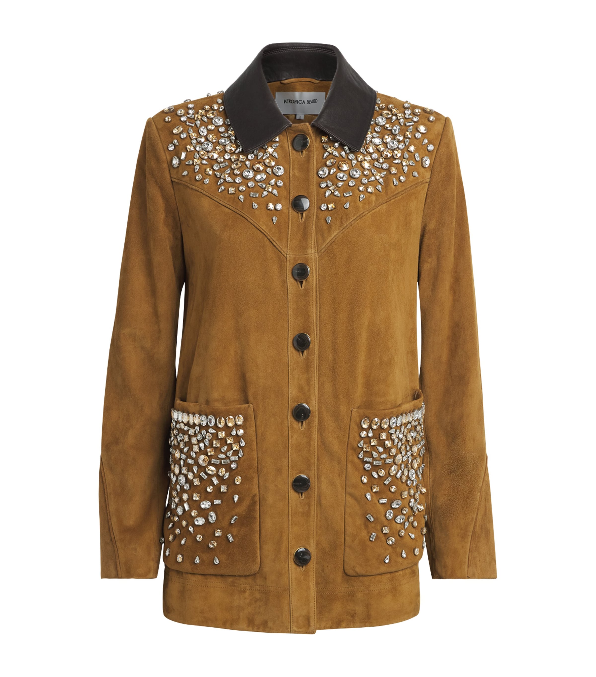Veronica Beard Womens Suede Embellished Shannon Jacket Acorn
