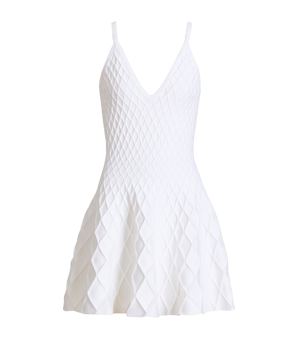 Balmain Womens Knitted Flared Mini Dress Blanc