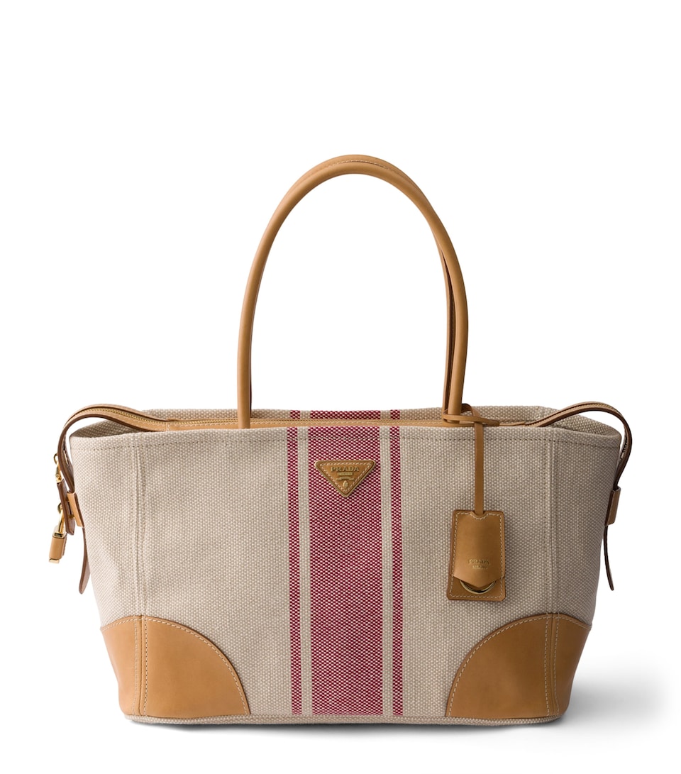 Prada Canvas and Leather Tote Bag Neutral