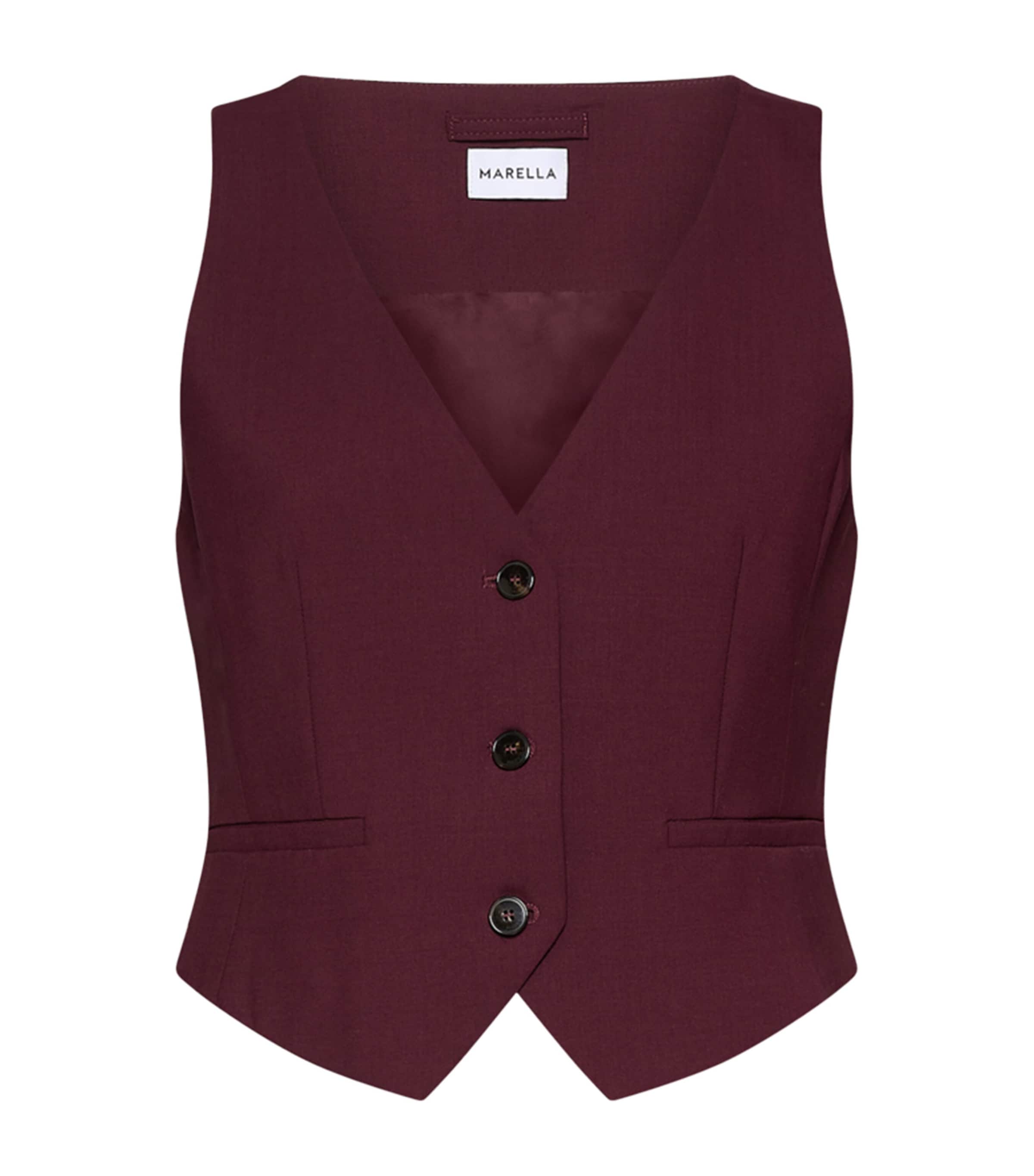 Marella Womens Stretch-Virgin Wool Waistcoat Bordeaux