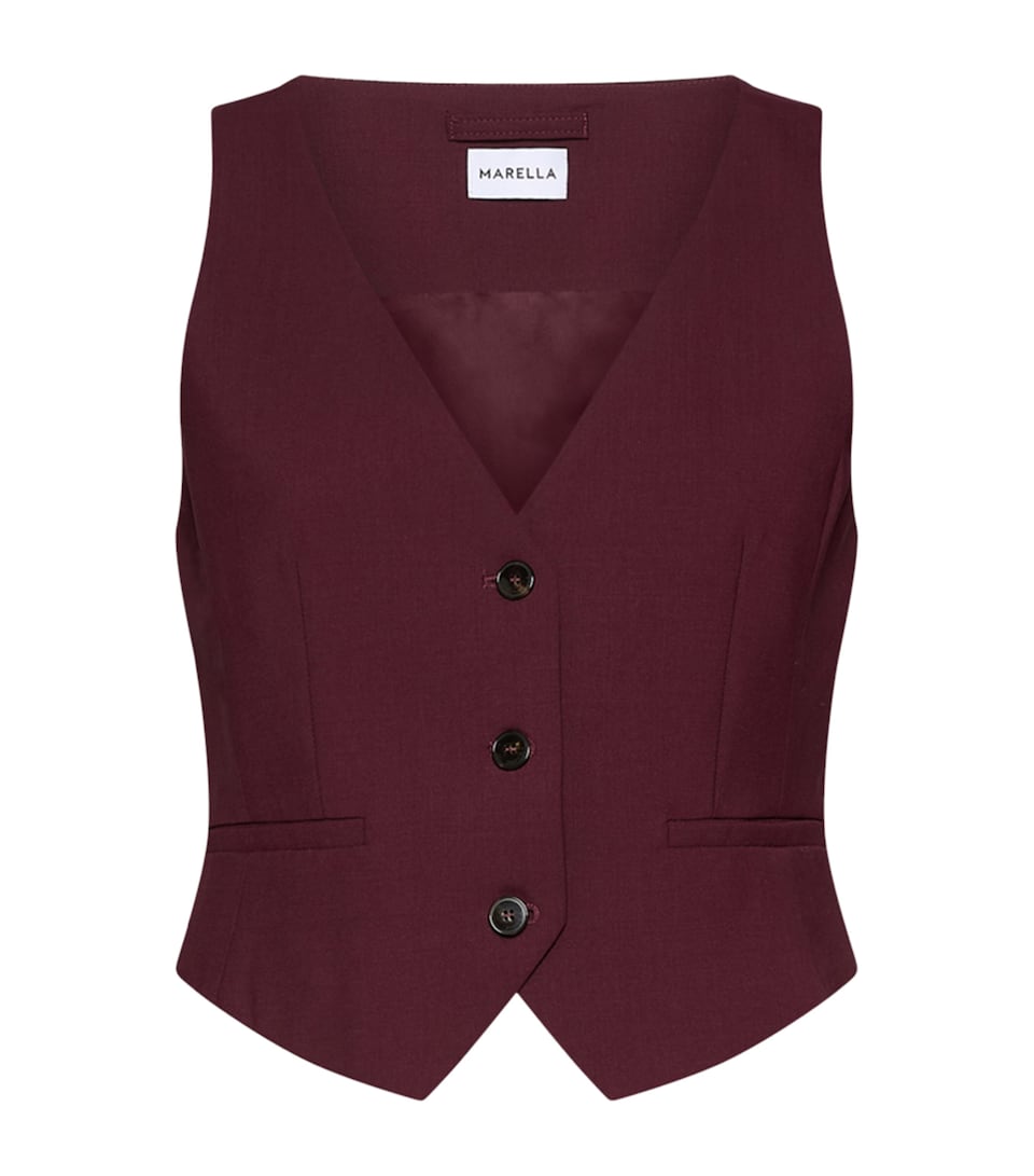 Marella Womens Stretch-Virgin Wool Waistcoat Bordeaux