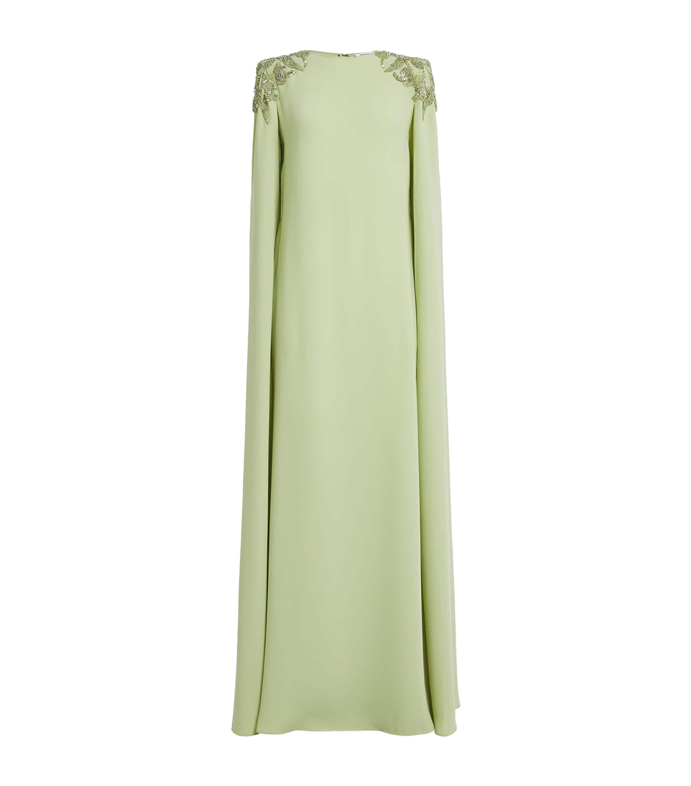 Zuhair Murad Womens Embellished Cape Gown Foam Green