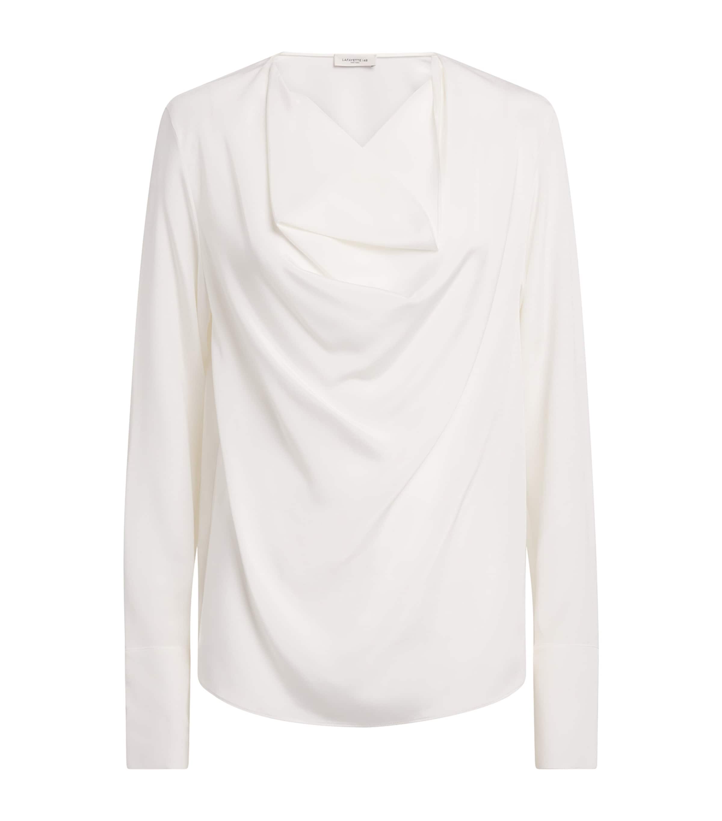 Lafayette 148 Womens Crepe Cowl-Neck Blouse Cloud