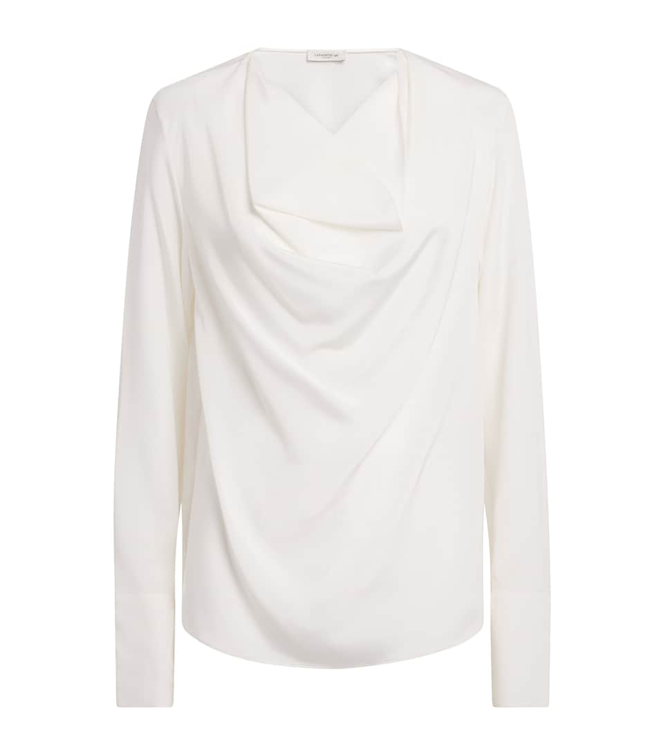 Lafayette 148 Womens Crepe Cowl-Neck Blouse Cloud