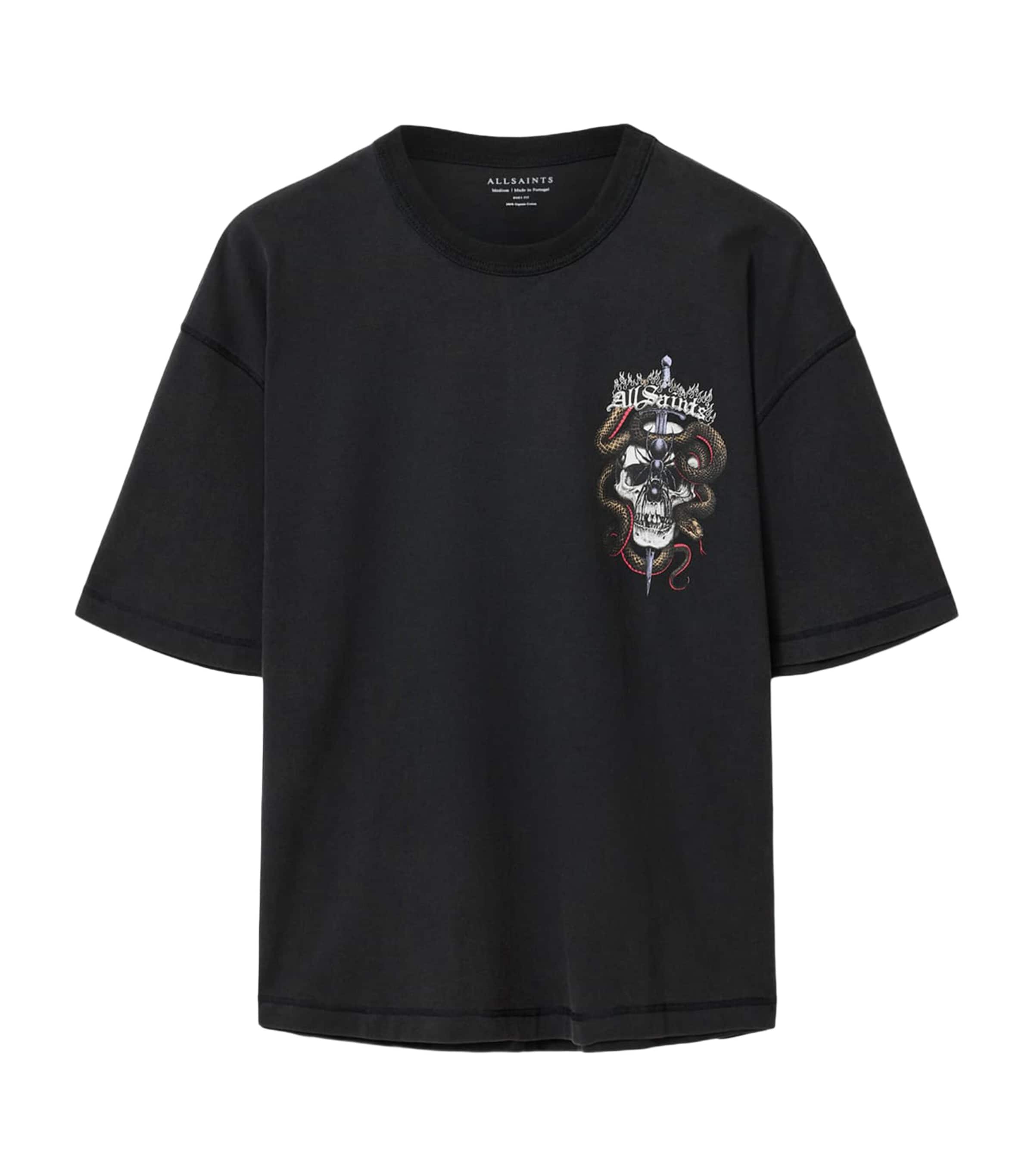 AllSaints Mens Organic Cotton Araknid T-Shirt Washed Black