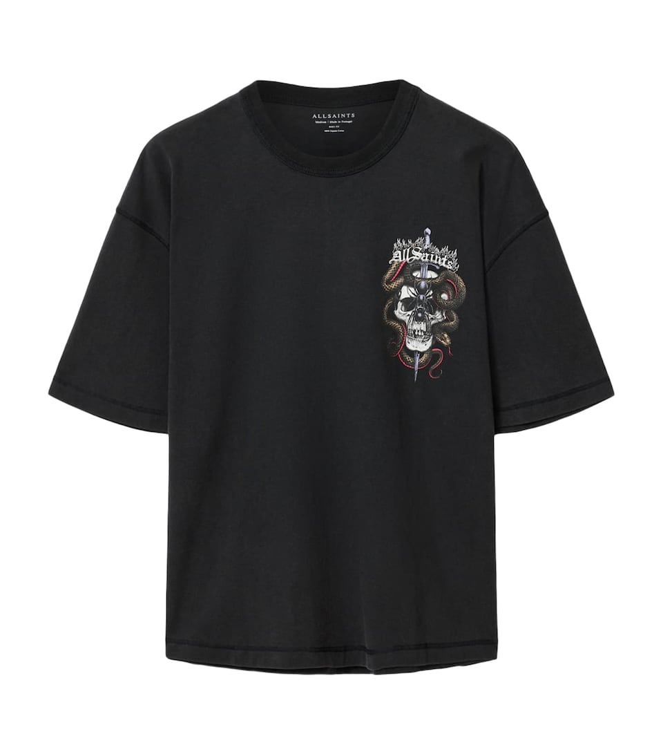AllSaints Mens Organic Cotton Araknid T-Shirt Washed Black