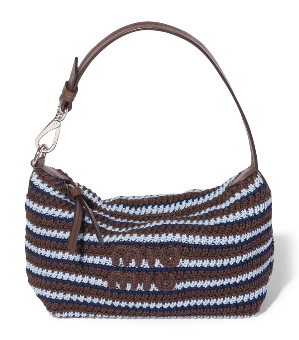 Miu Miu Crochet Stripe Shoulder Bag Brown