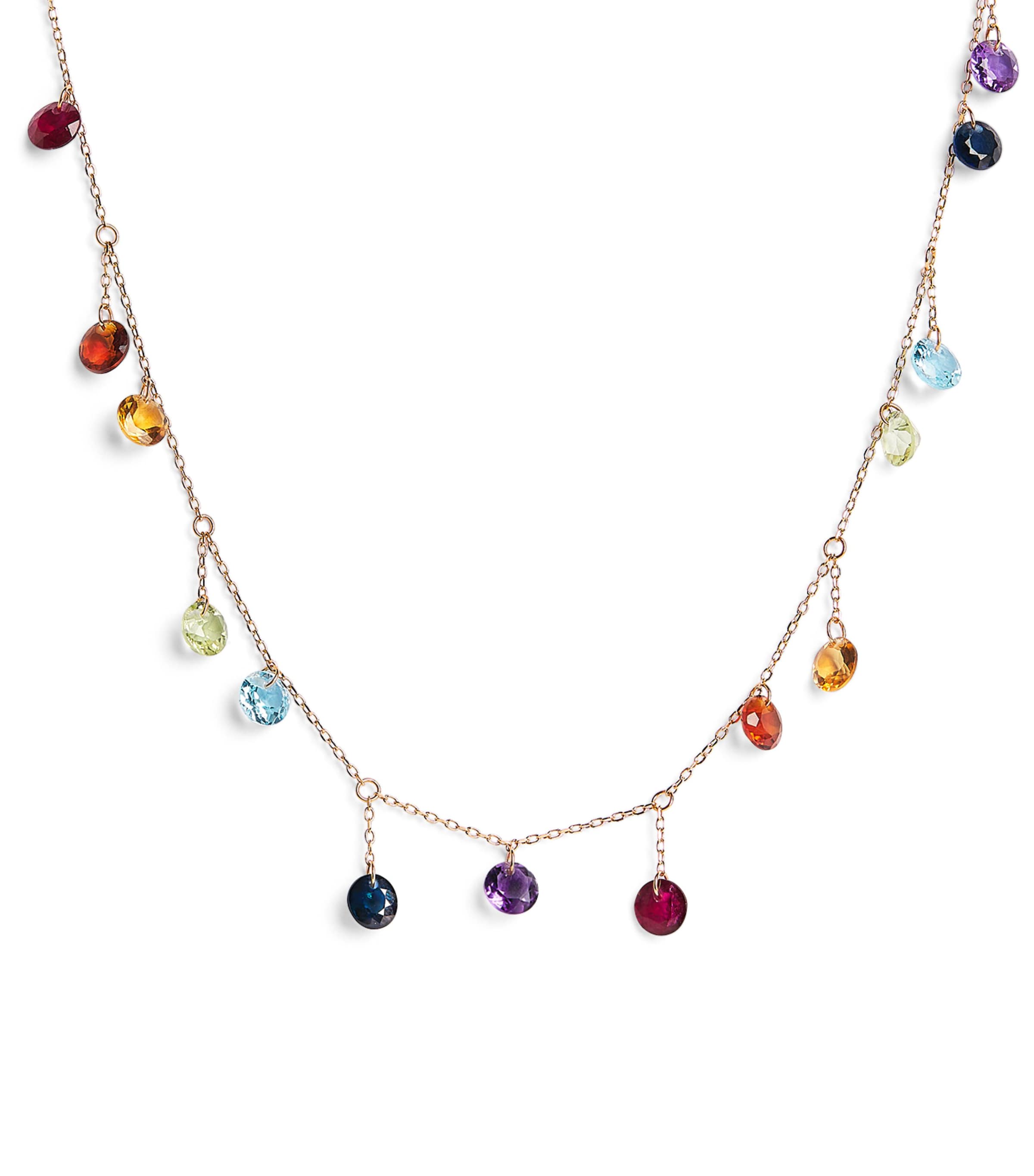 Yellow Gold and Multicoloured Gemstone Fourteen Chakra Necklace