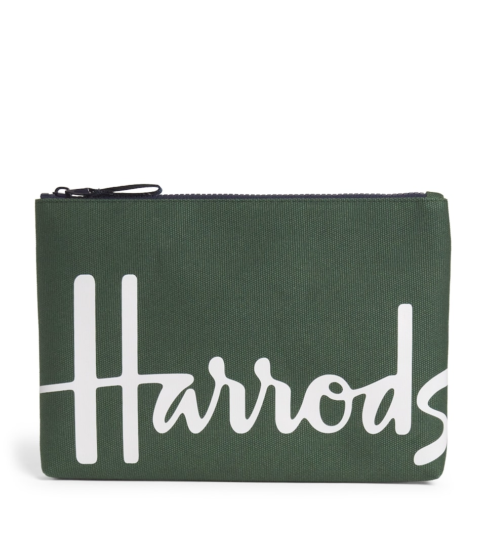 Harrods Medium Cotton Logo Pouch Dark Green