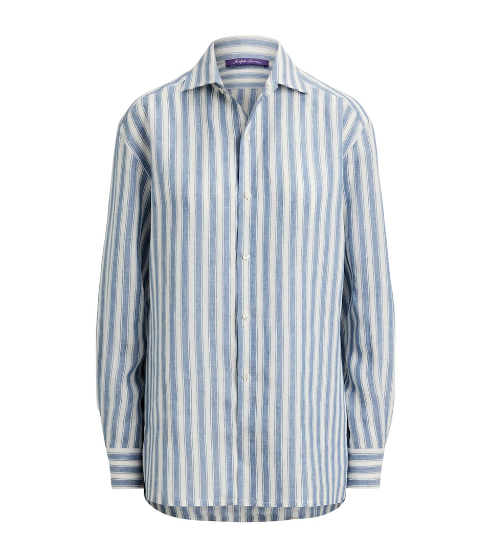 Ralph Lauren Collection Womens Linen Capri Shirt Chambray Blue/cream